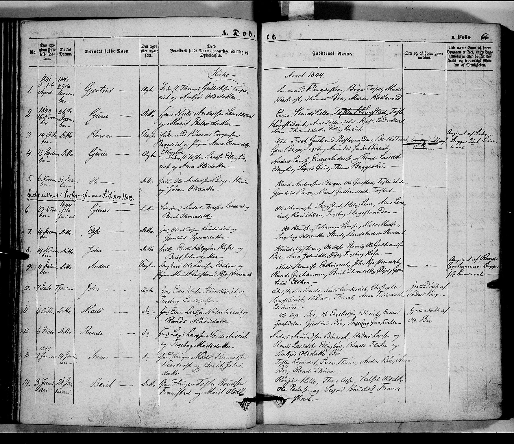 Vang prestekontor, Valdres, SAH/PREST-140/H/Ha/L0005: Parish register (official) no. 5, 1831-1845, p. 66