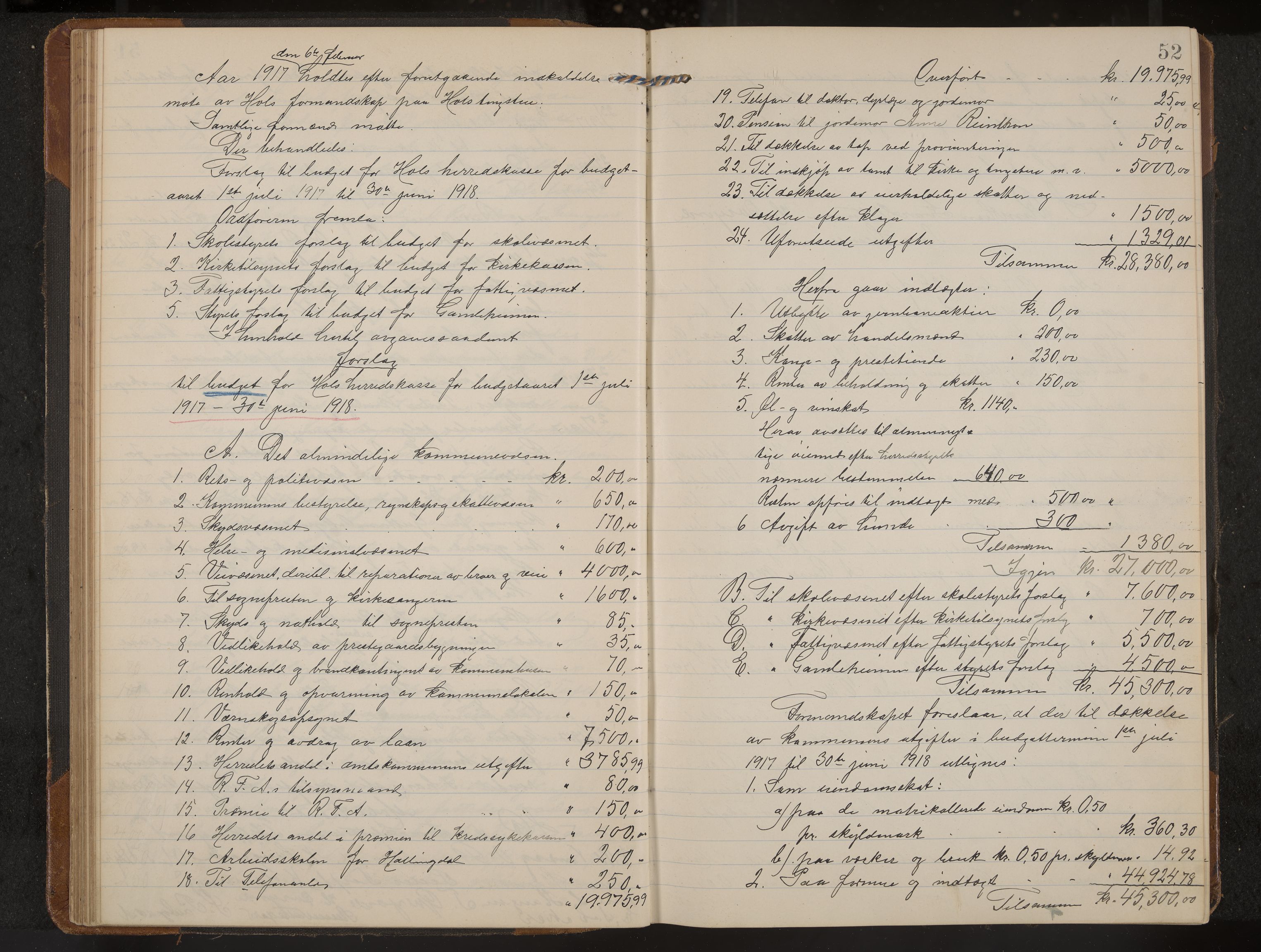 Hol formannskap og sentraladministrasjon, IKAK/0620021-1/A/L0006: Møtebok, 1916-1922, p. 52