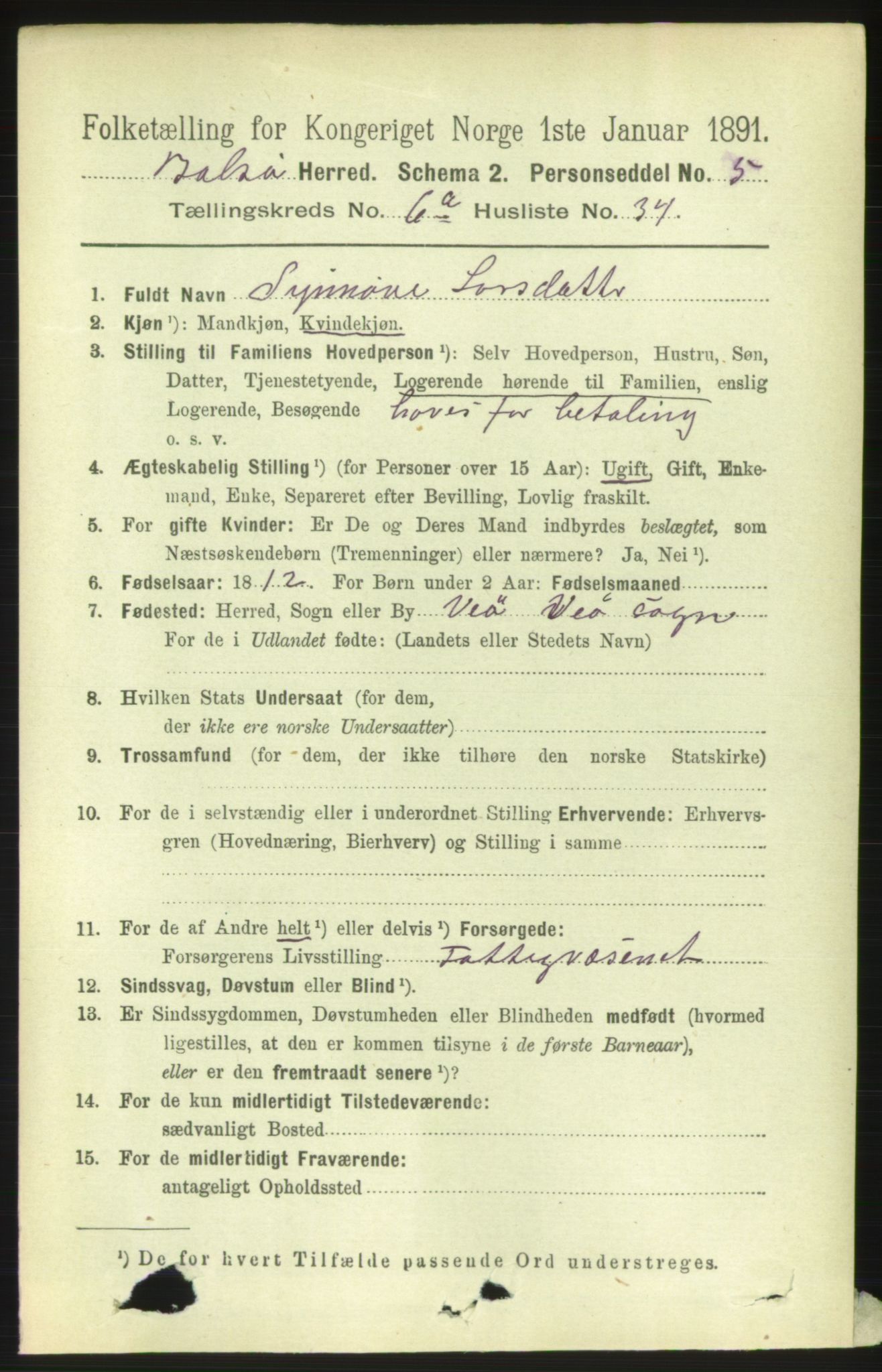 RA, 1891 census for 1544 Bolsøy, 1891, p. 3934