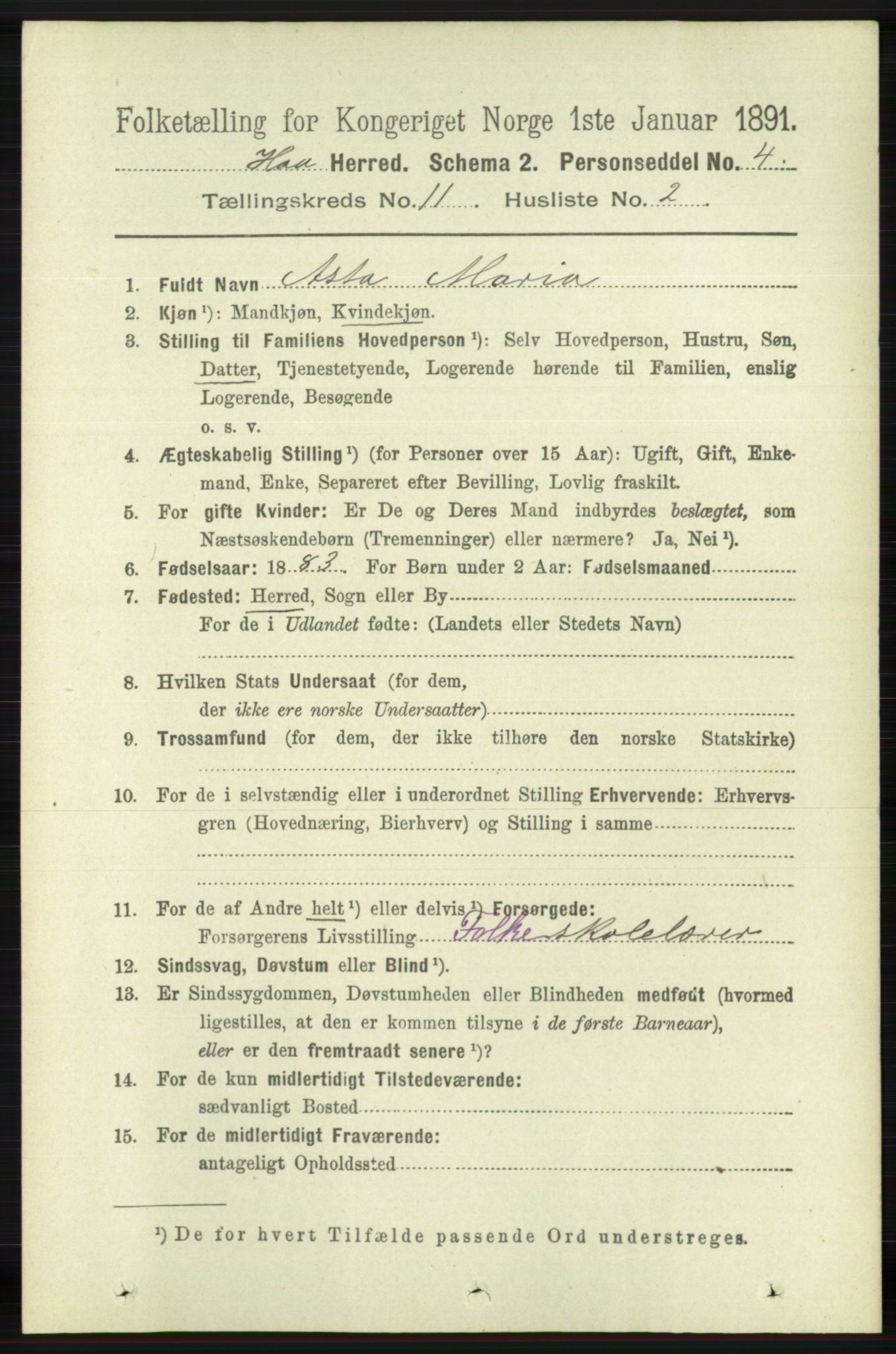 RA, 1891 census for 1119 Hå, 1891, p. 2638