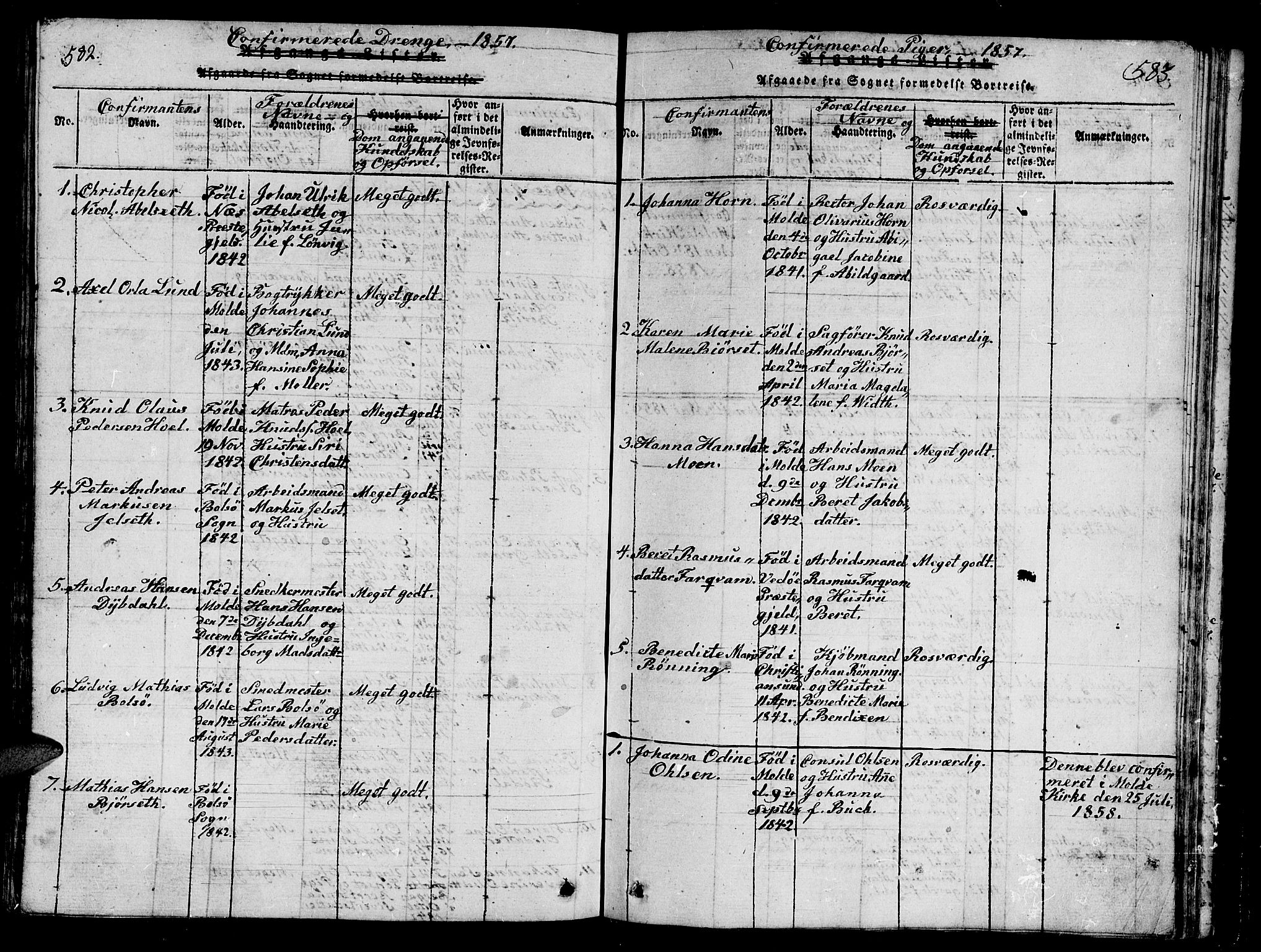 Ministerialprotokoller, klokkerbøker og fødselsregistre - Møre og Romsdal, SAT/A-1454/558/L0700: Parish register (copy) no. 558C01, 1818-1868, p. 582-583