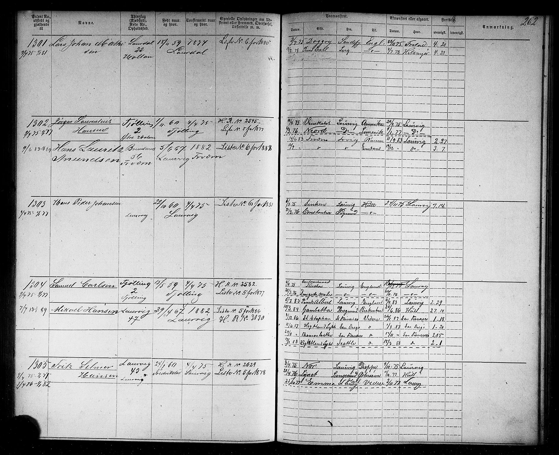 Larvik innrulleringskontor, AV/SAKO-A-787/F/Fb/L0004: Annotasjonsrulle, 1870-1882, p. 263