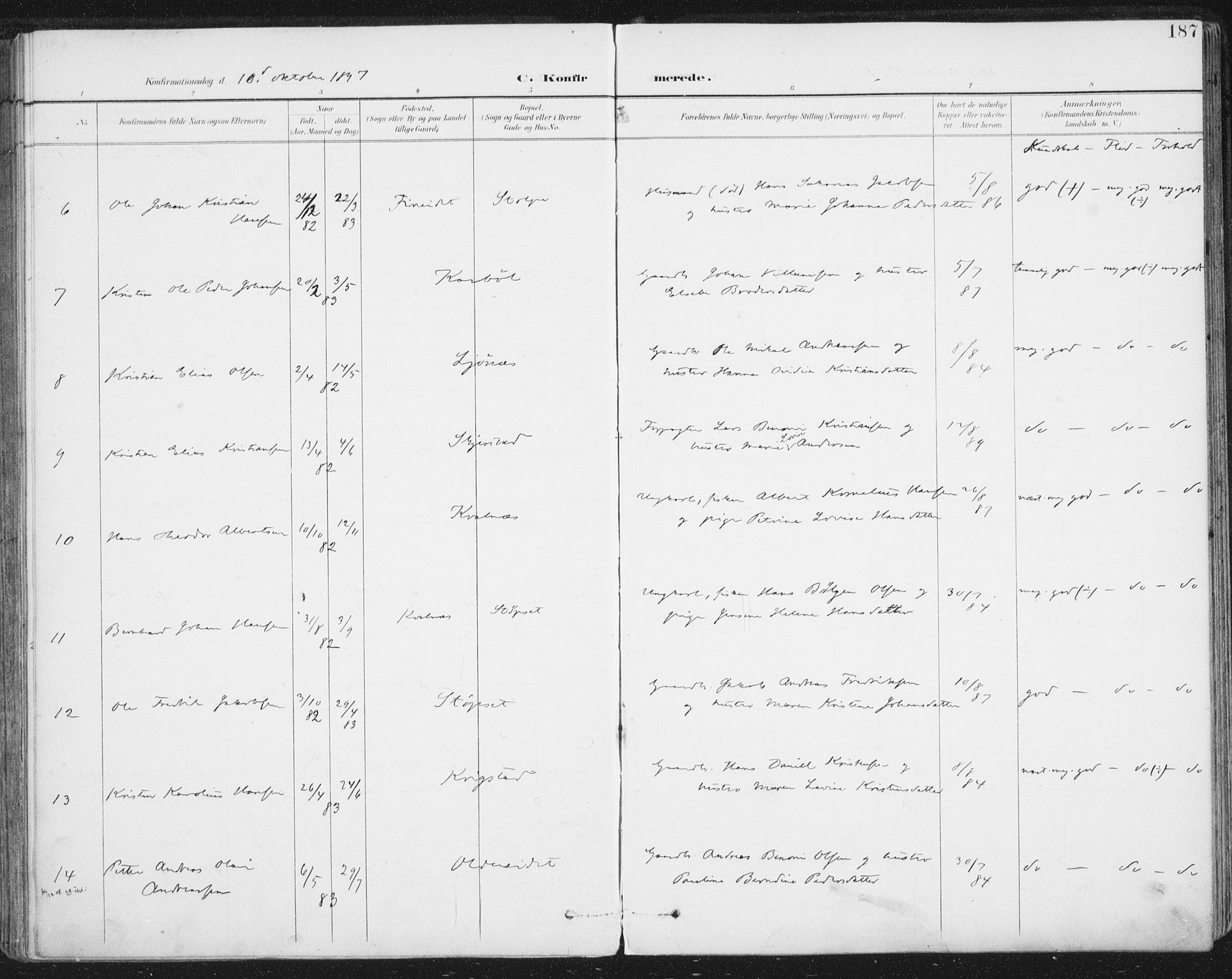 Ministerialprotokoller, klokkerbøker og fødselsregistre - Nordland, AV/SAT-A-1459/852/L0741: Parish register (official) no. 852A11, 1894-1917, p. 187