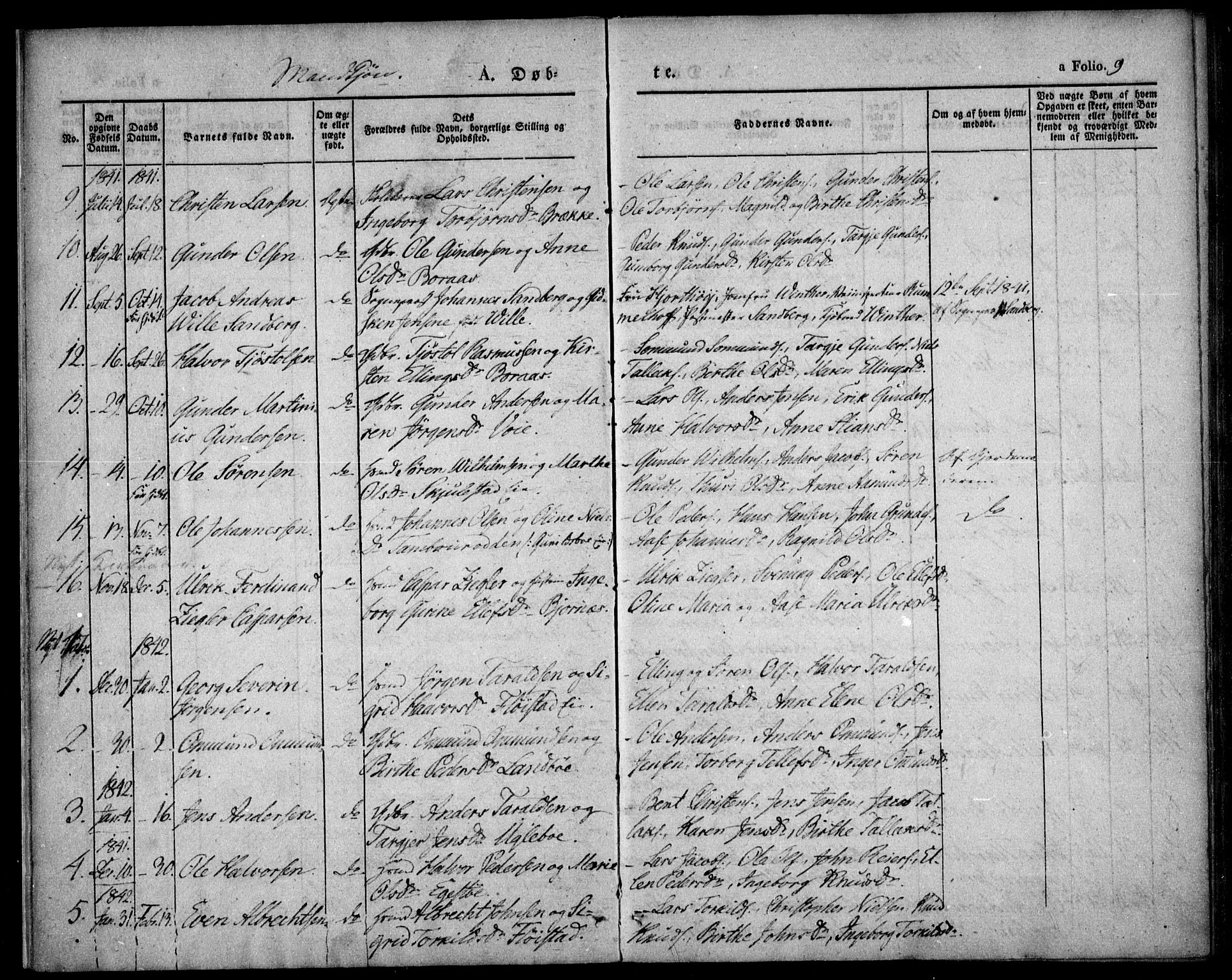 Austre Moland sokneprestkontor, SAK/1111-0001/F/Fa/Faa/L0006: Parish register (official) no. A 6, 1837-1846, p. 9