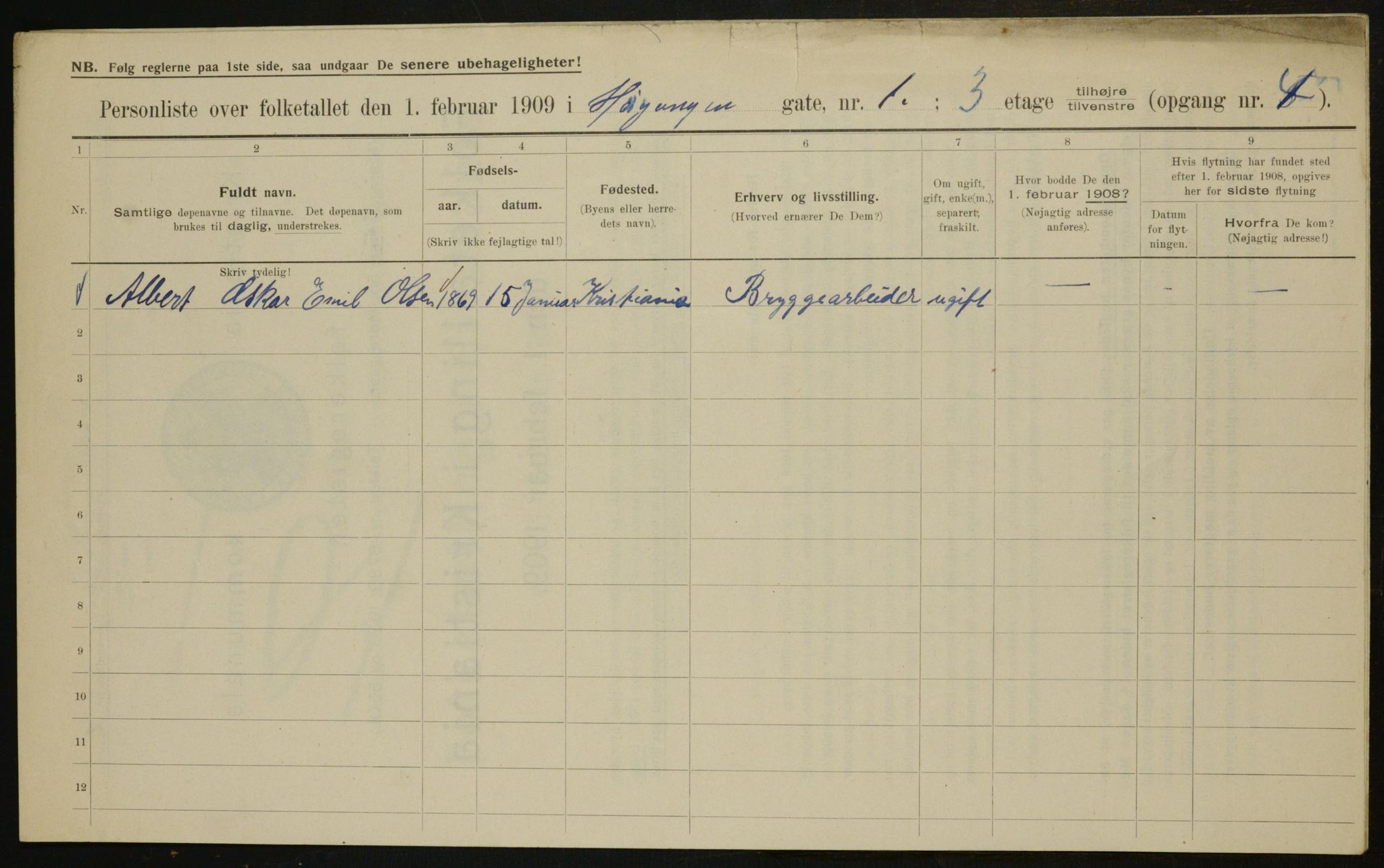 OBA, Municipal Census 1909 for Kristiania, 1909, p. 38783