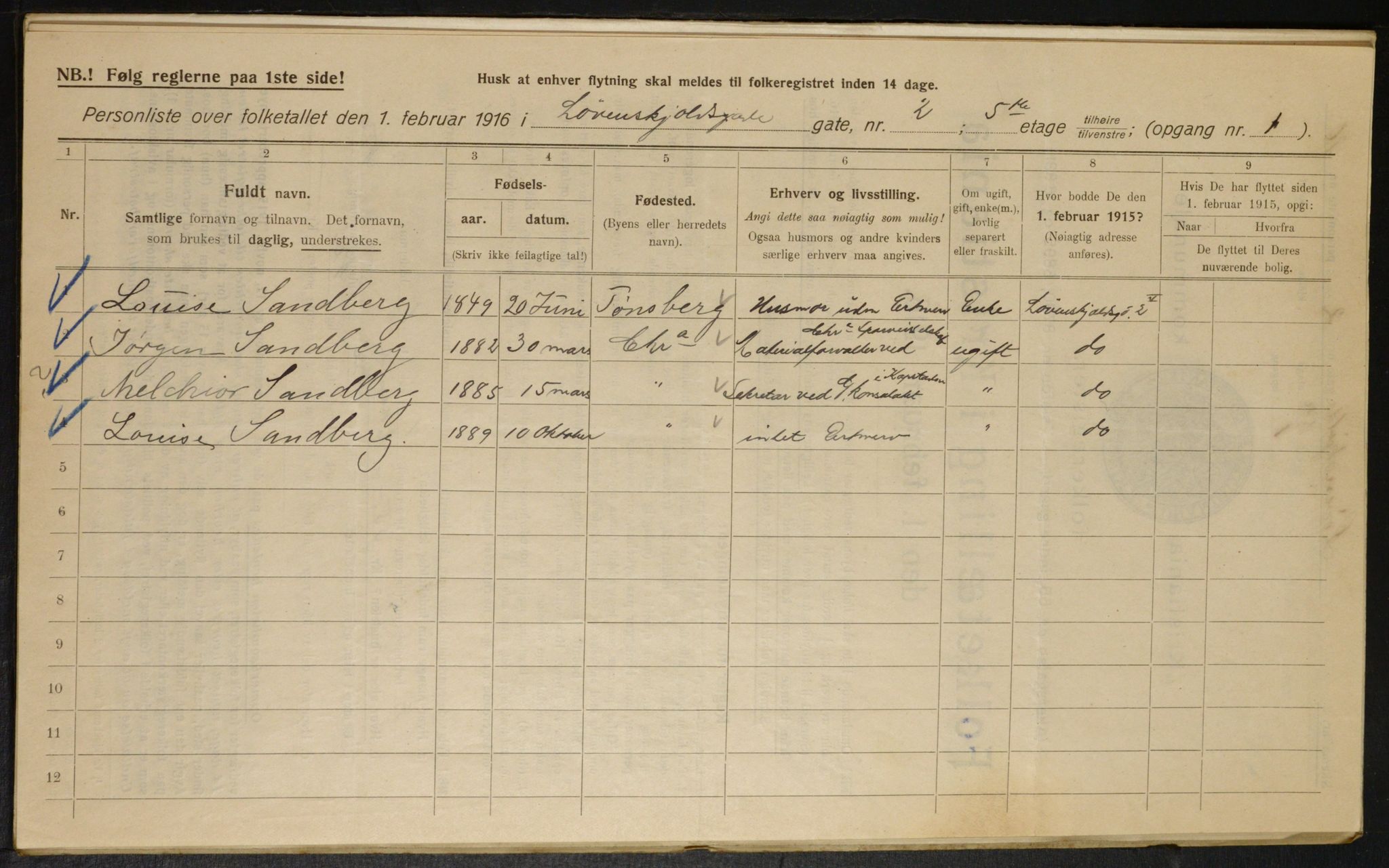 OBA, Municipal Census 1916 for Kristiania, 1916, p. 60115