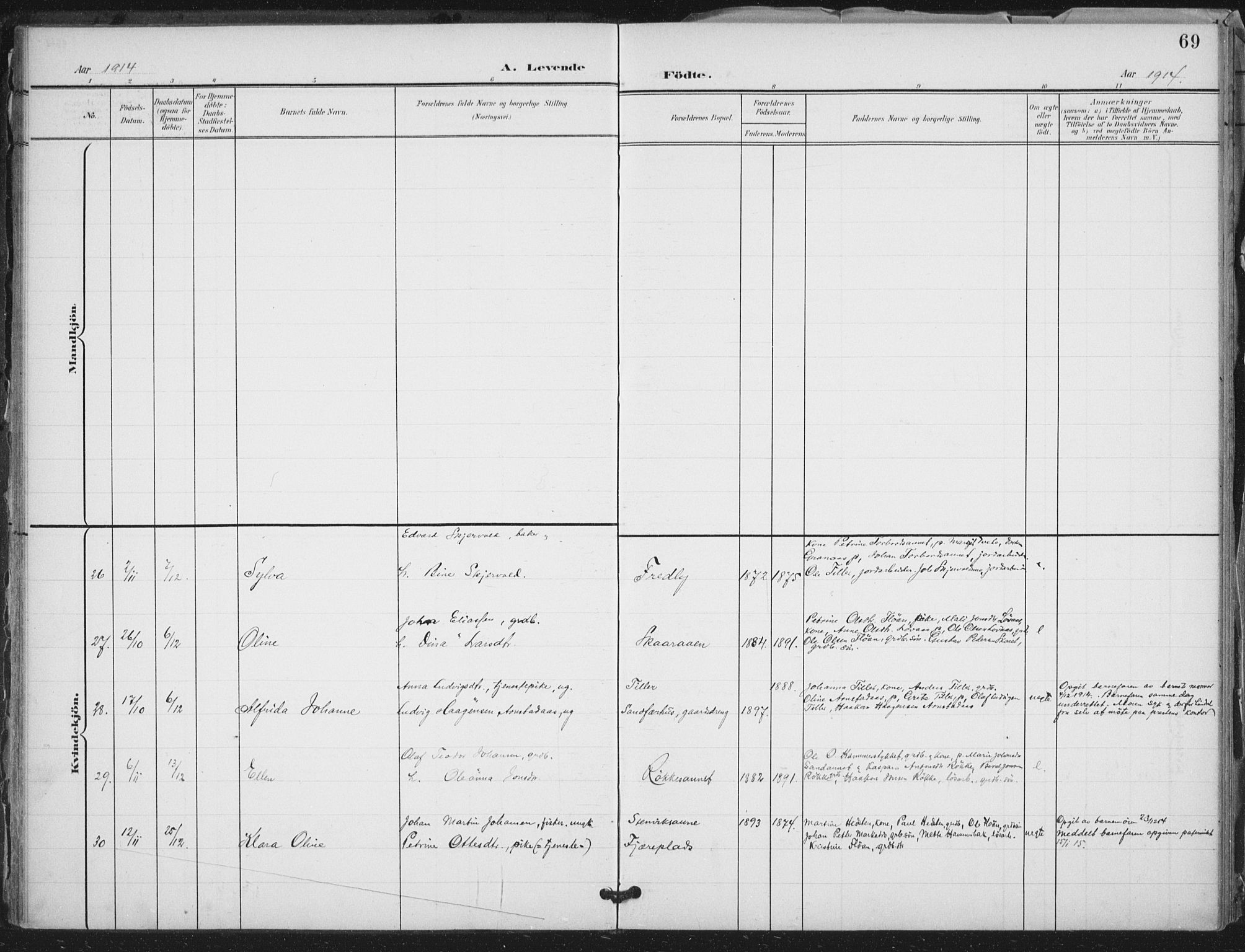 Ministerialprotokoller, klokkerbøker og fødselsregistre - Nord-Trøndelag, SAT/A-1458/712/L0101: Parish register (official) no. 712A02, 1901-1916, p. 69