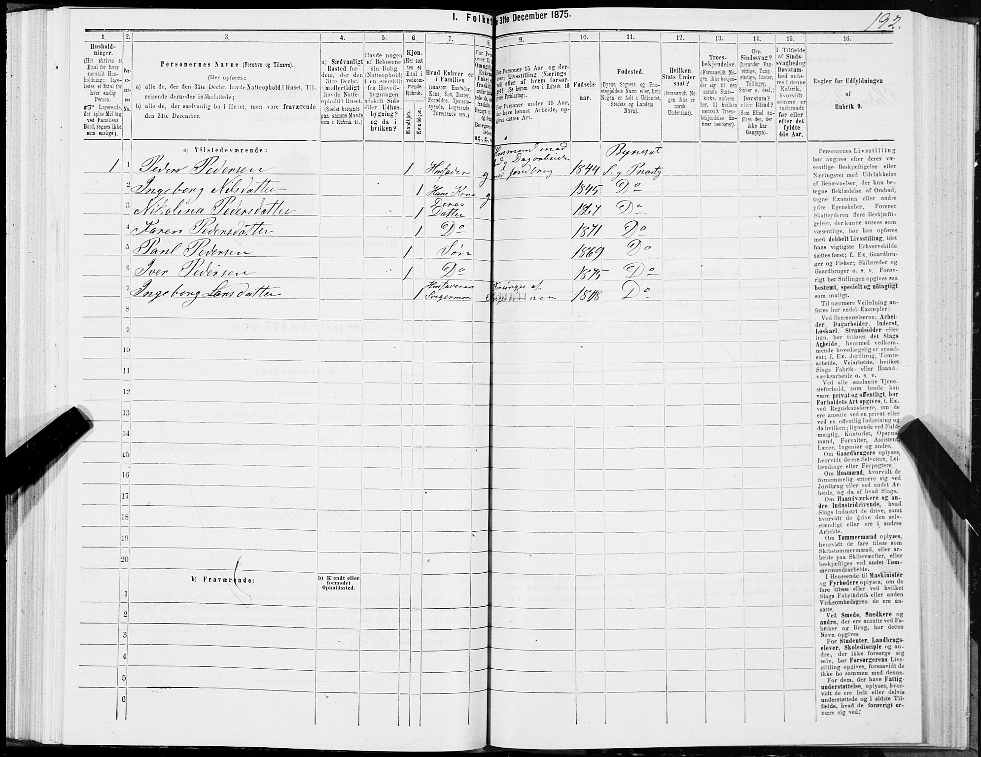 SAT, 1875 census for 1655P Byneset, 1875, p. 2192