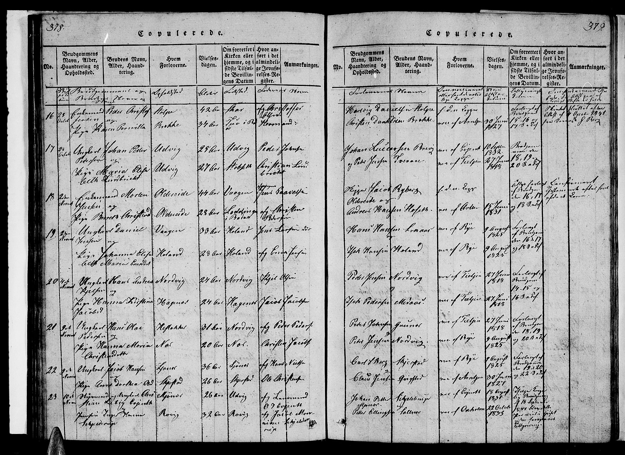 Ministerialprotokoller, klokkerbøker og fødselsregistre - Nordland, AV/SAT-A-1459/852/L0752: Parish register (copy) no. 852C03, 1840-1855, p. 378-379