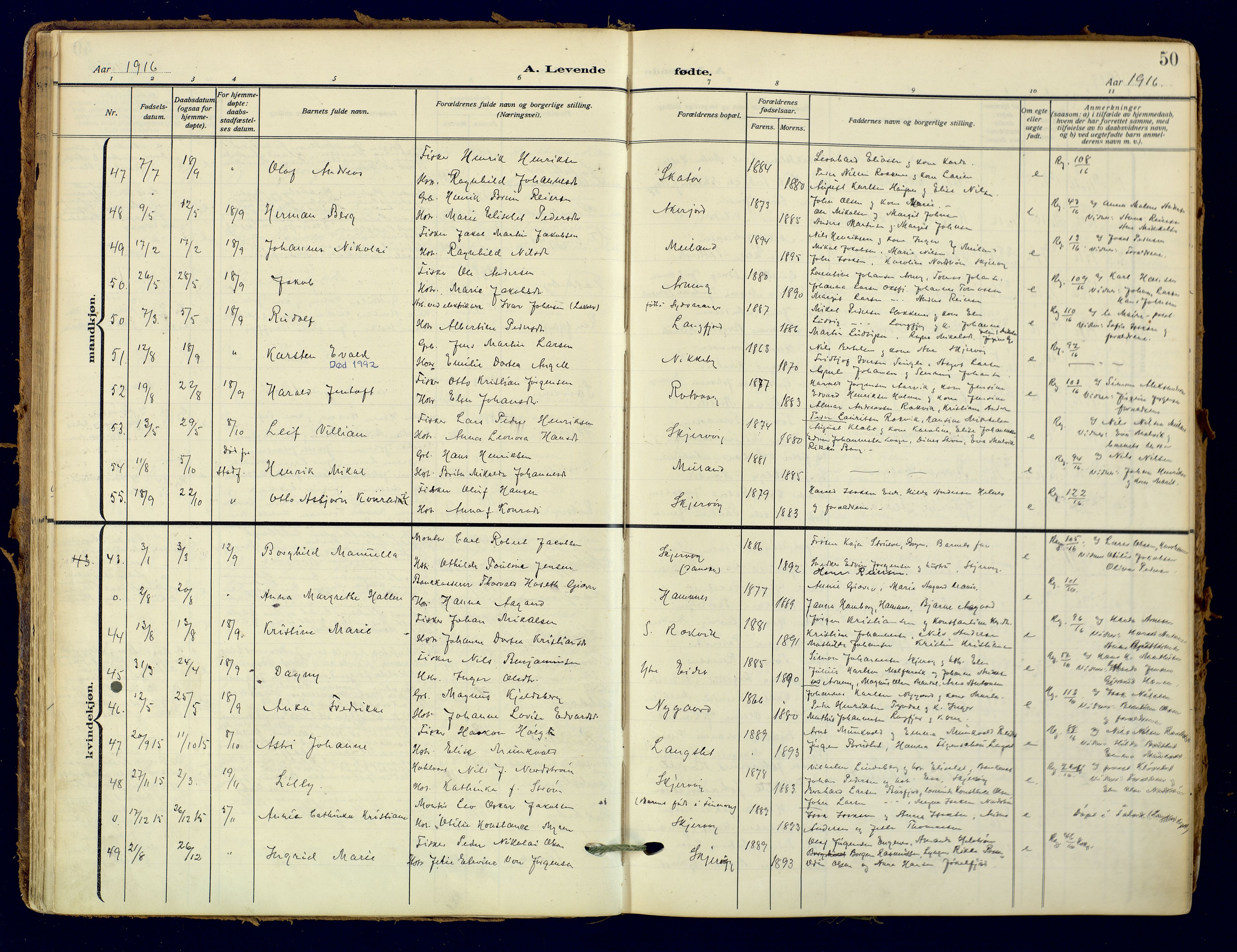 Skjervøy sokneprestkontor, SATØ/S-1300/H/Ha/Haa: Parish register (official) no. 18, 1910-1926, p. 50