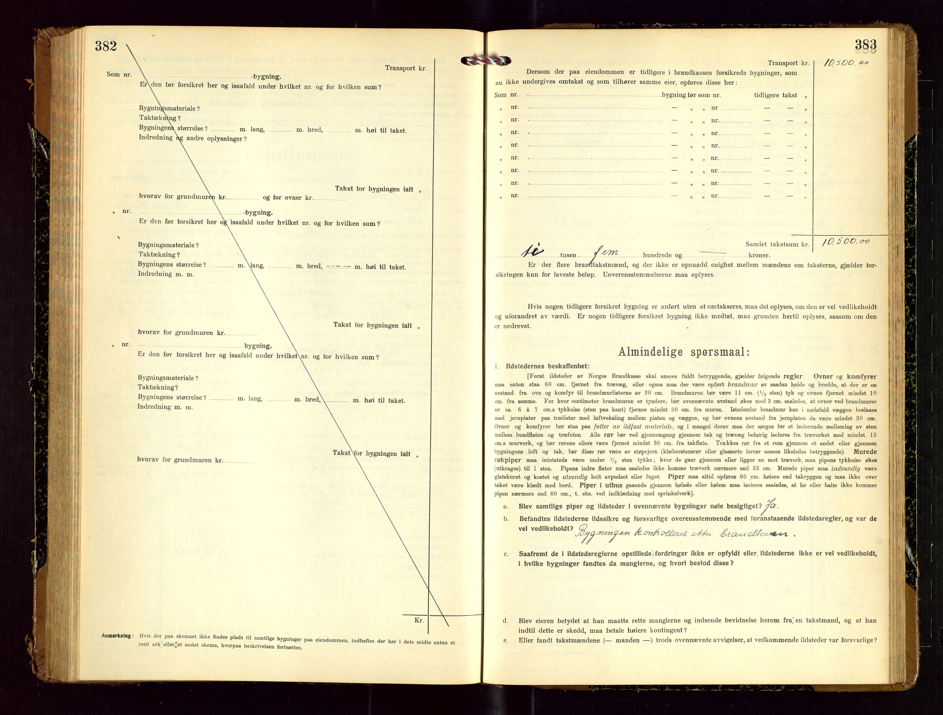 Time lensmannskontor, SAST/A-100420/Gob/L0002: Branntakstprotokoll, 1919-1952, p. 382-383