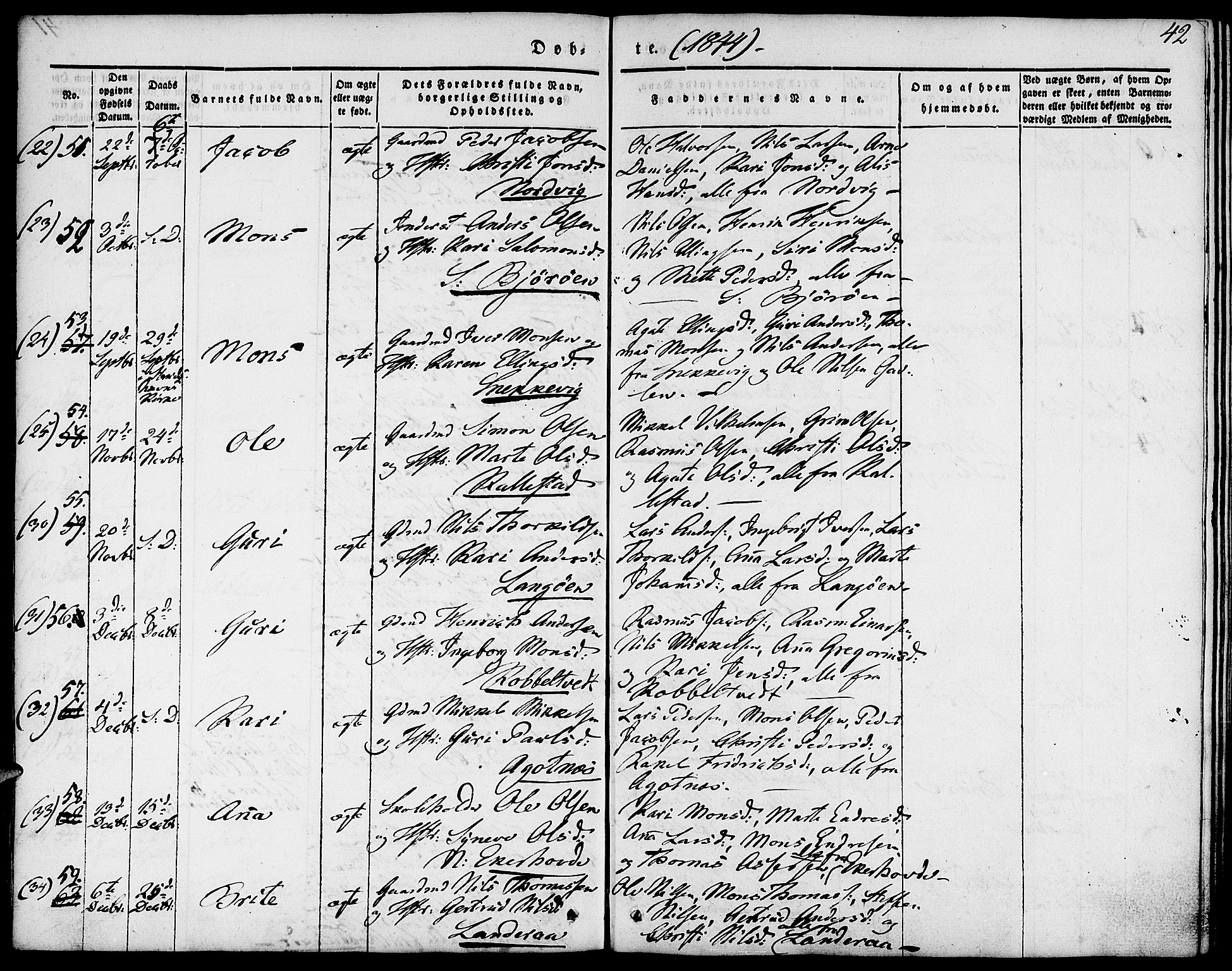 Fjell sokneprestembete, SAB/A-75301/H/Haa: Parish register (official) no. A 1, 1835-1850, p. 42