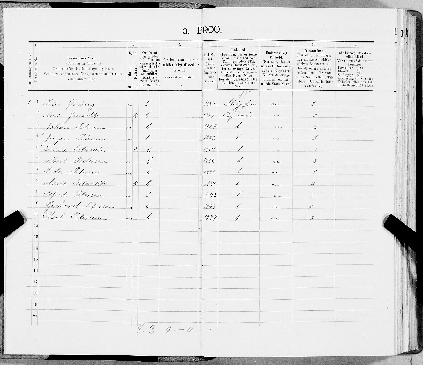 SAT, 1900 census for Flatanger, 1900, p. 15