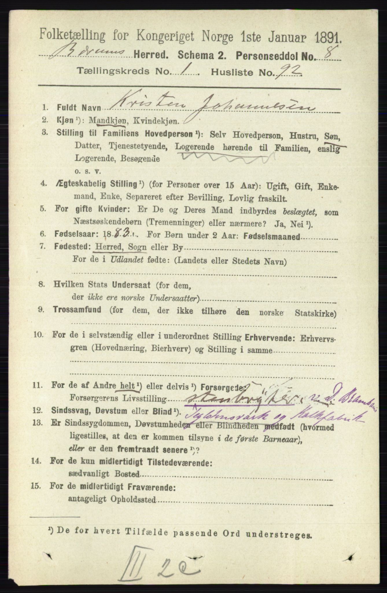 RA, 1891 census for 0219 Bærum, 1891, p. 940