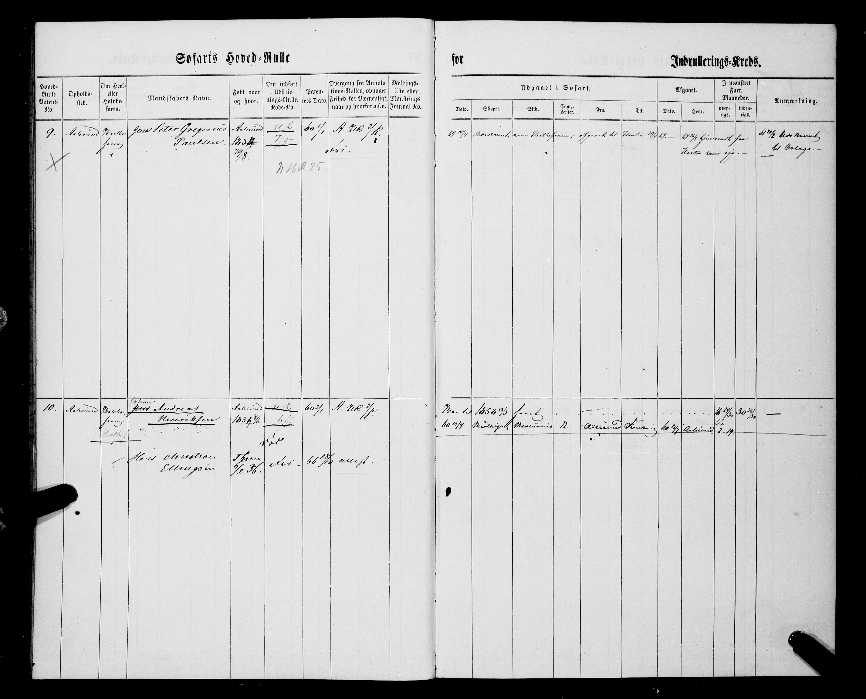 Sjøinnrulleringen - Trondhjemske distrikt, AV/SAT-A-5121/01/L0033/0003: -- / Hovedsjøfartsrulle Ålesund krets, 1860