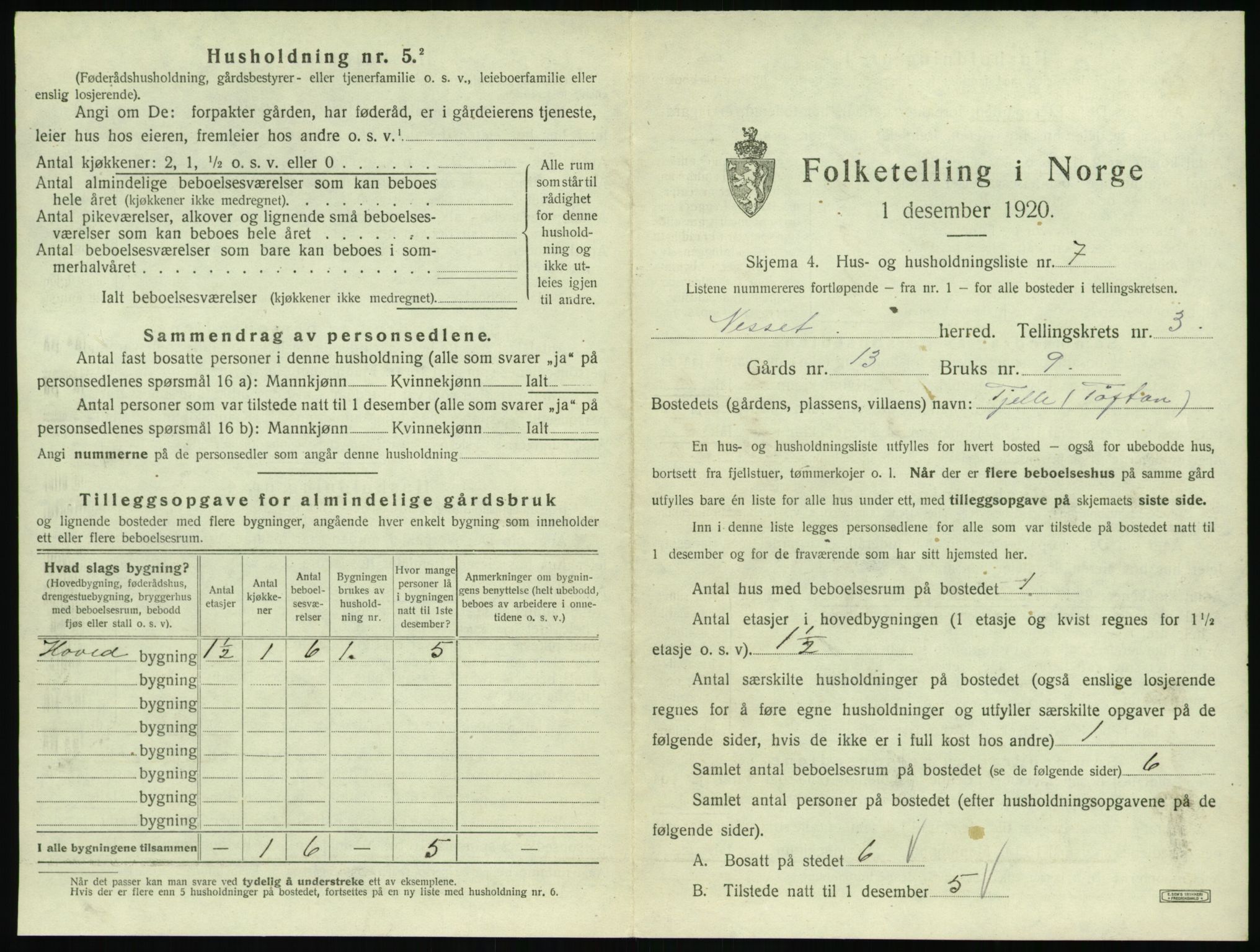 SAT, 1920 census for Nesset, 1920, p. 158