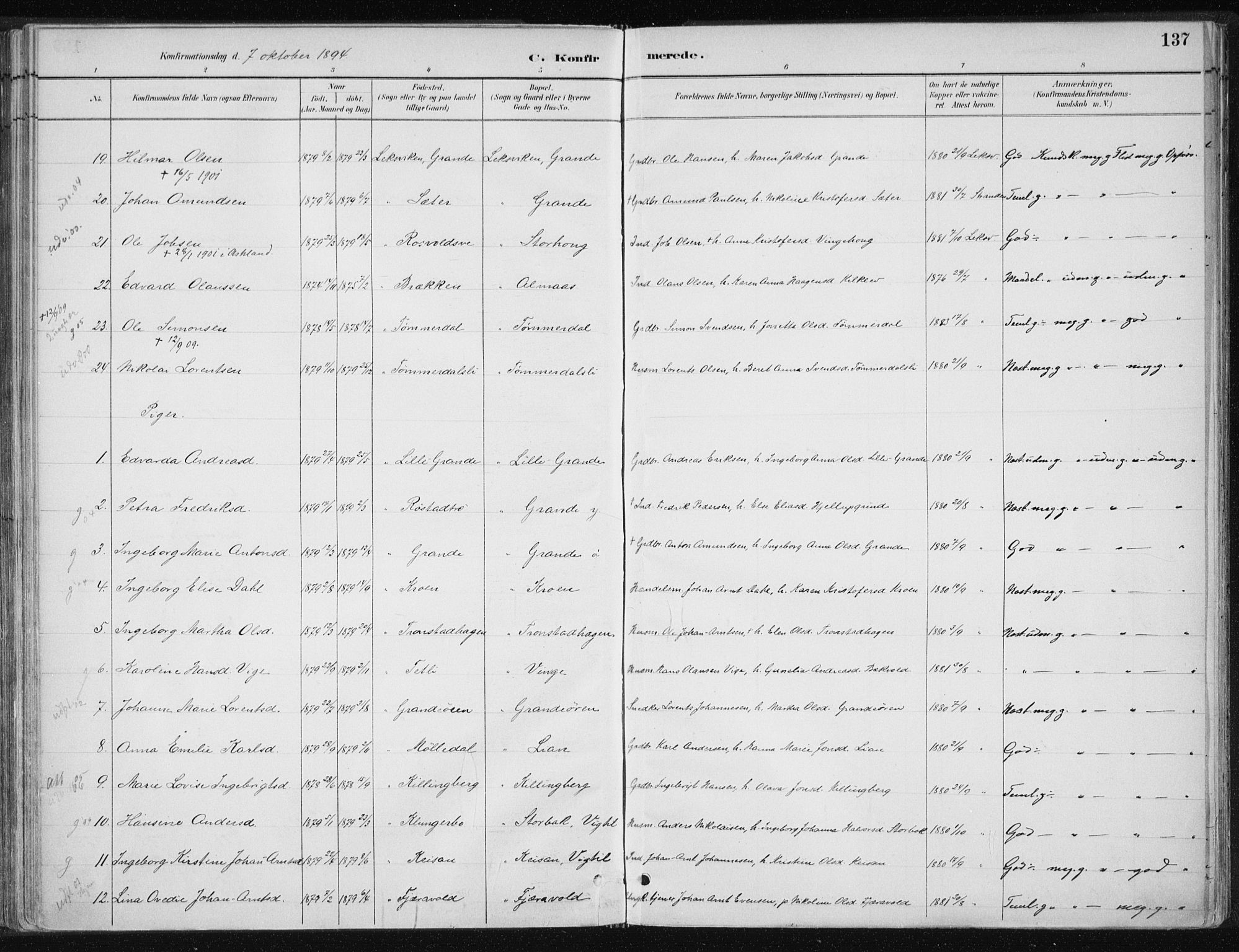 Ministerialprotokoller, klokkerbøker og fødselsregistre - Nord-Trøndelag, SAT/A-1458/701/L0010: Parish register (official) no. 701A10, 1883-1899, p. 137