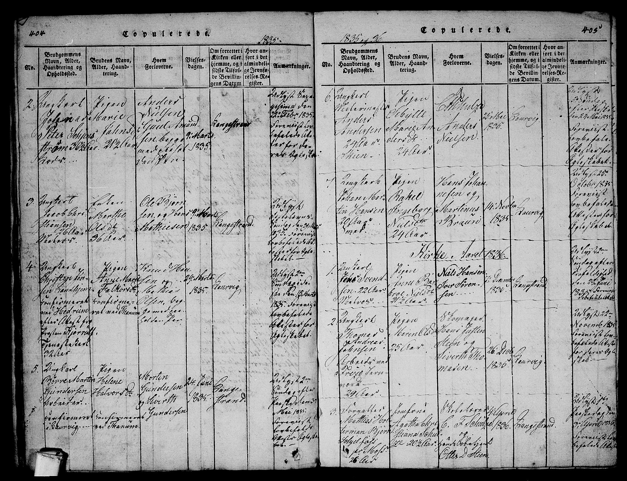 Larvik kirkebøker, AV/SAKO-A-352/G/Gb/L0001: Parish register (copy) no. II 1, 1818-1843, p. 404-405