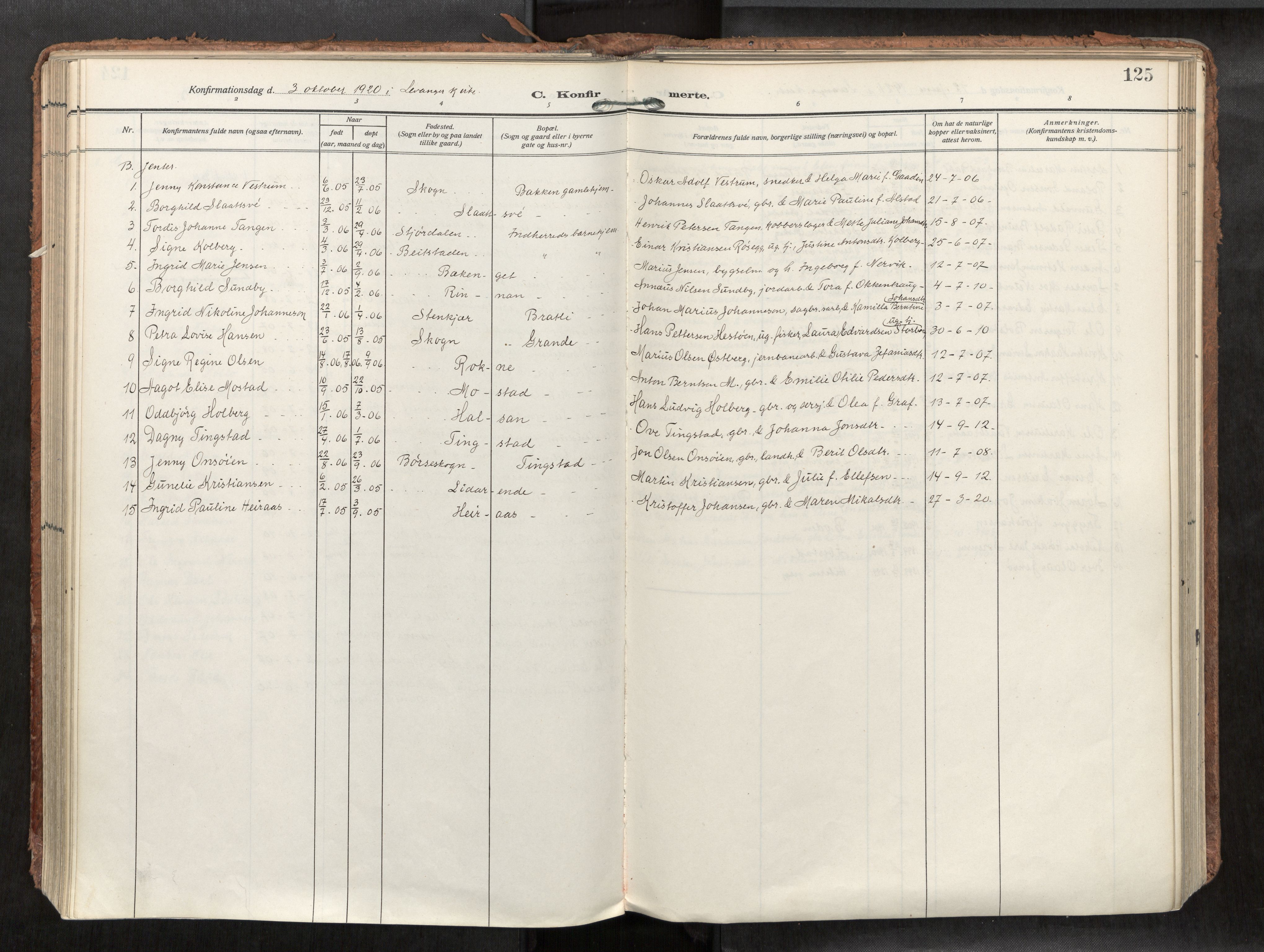 Levanger sokneprestkontor, SAT/A-1301/2/H/Haa/L0002: Parish register (official) no. 2, 1912-1935, p. 125