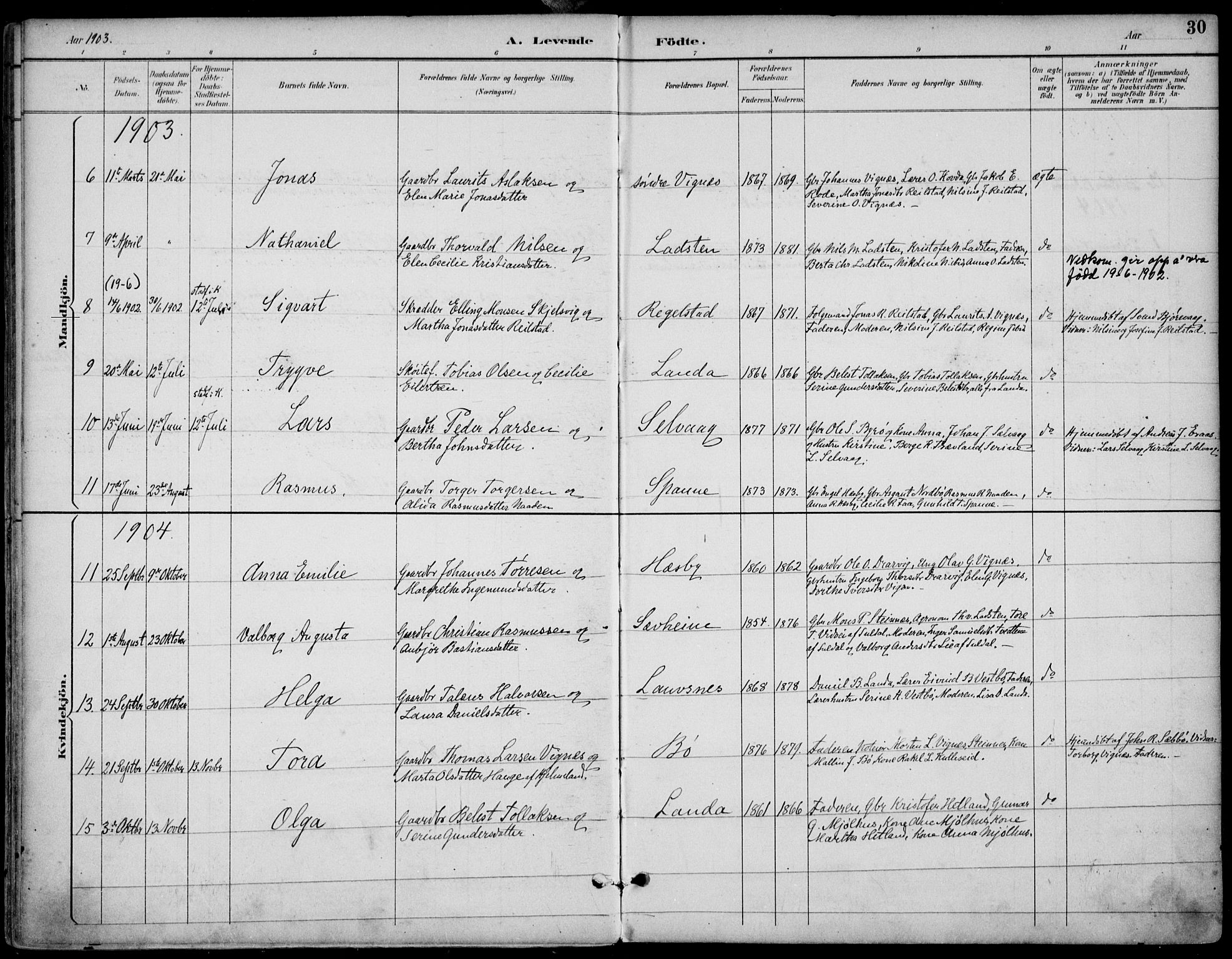 Finnøy sokneprestkontor, SAST/A-101825/H/Ha/Haa/L0011: Parish register (official) no. A 11, 1891-1910, p. 30