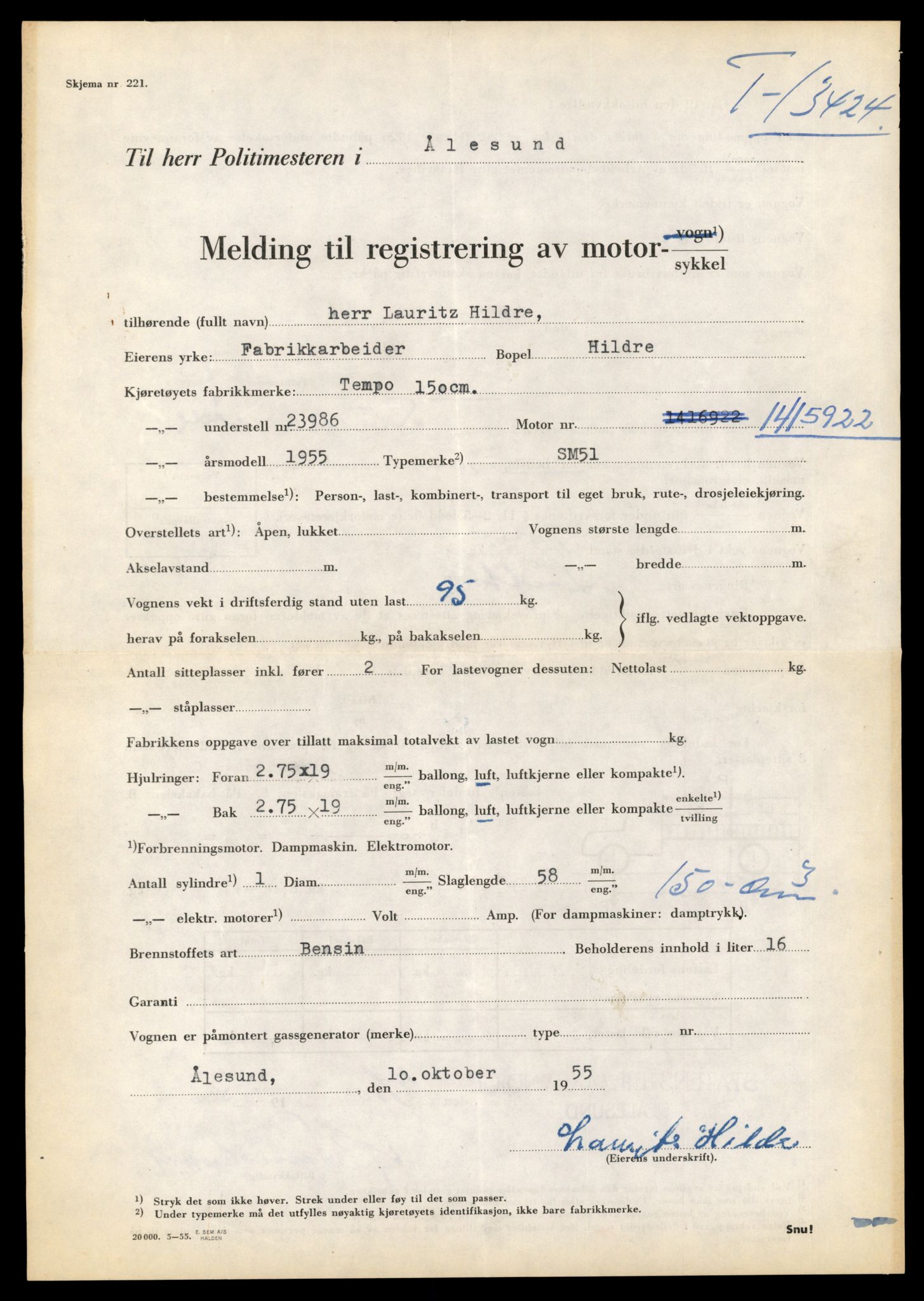 Møre og Romsdal vegkontor - Ålesund trafikkstasjon, AV/SAT-A-4099/F/Fe/L0039: Registreringskort for kjøretøy T 13361 - T 13530, 1927-1998, p. 1089