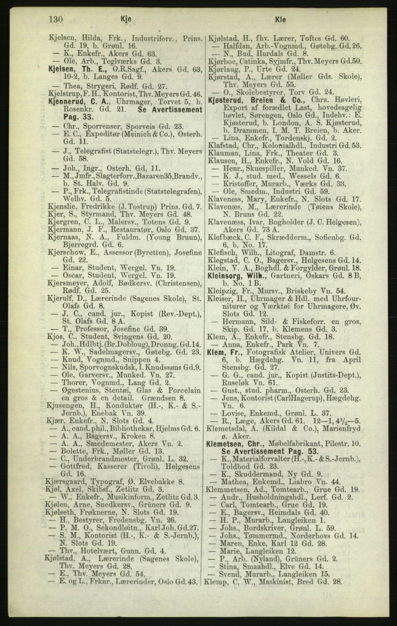Kristiania/Oslo adressebok, PUBL/-, 1882, p. 130