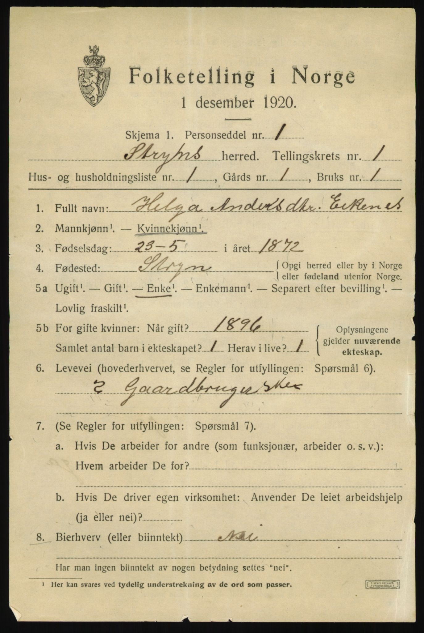 SAB, 1920 census for Stryn, 1920, p. 890