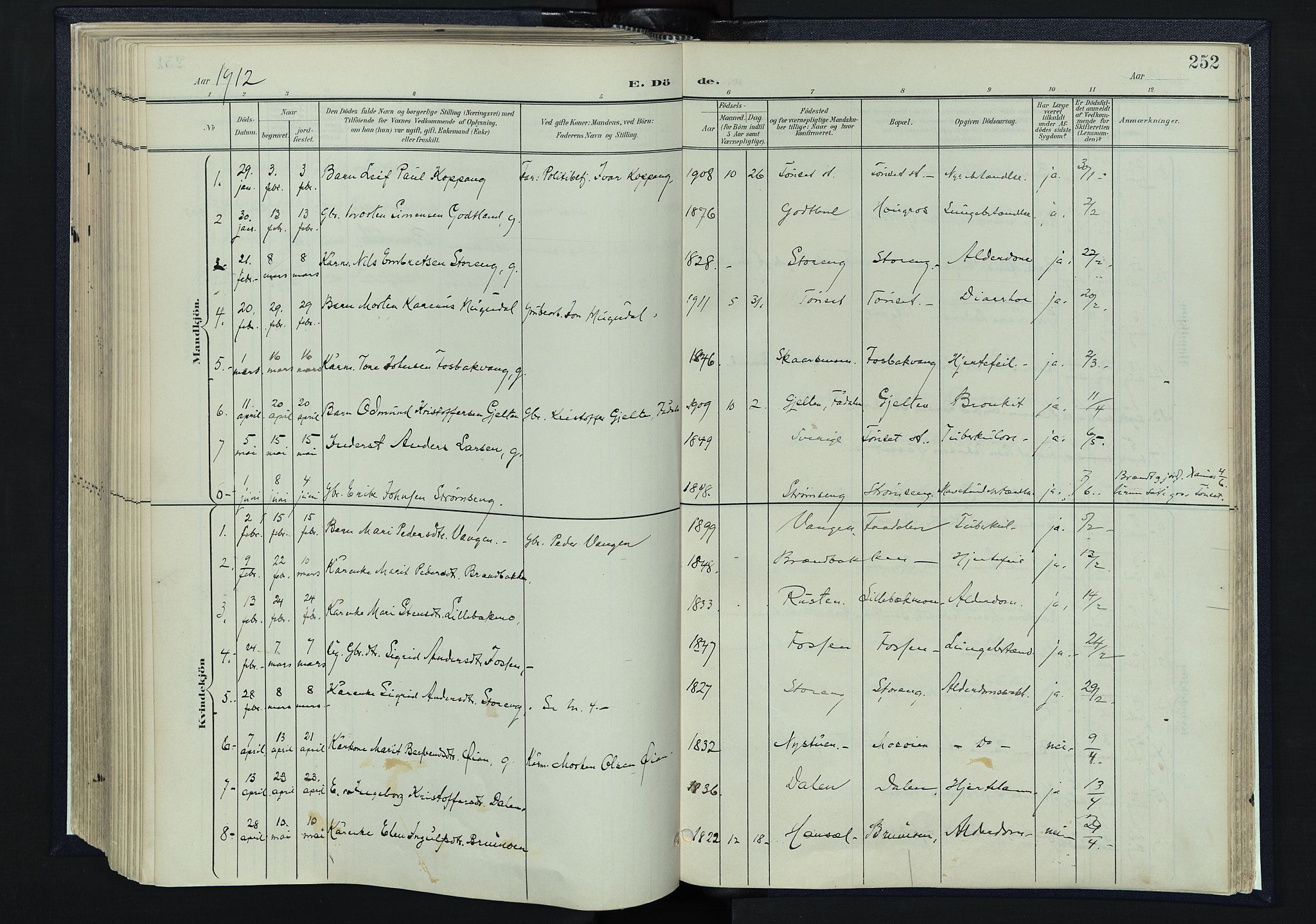 Tynset prestekontor, AV/SAH-PREST-058/H/Ha/Haa/L0025: Parish register (official) no. 25, 1900-1914, p. 252