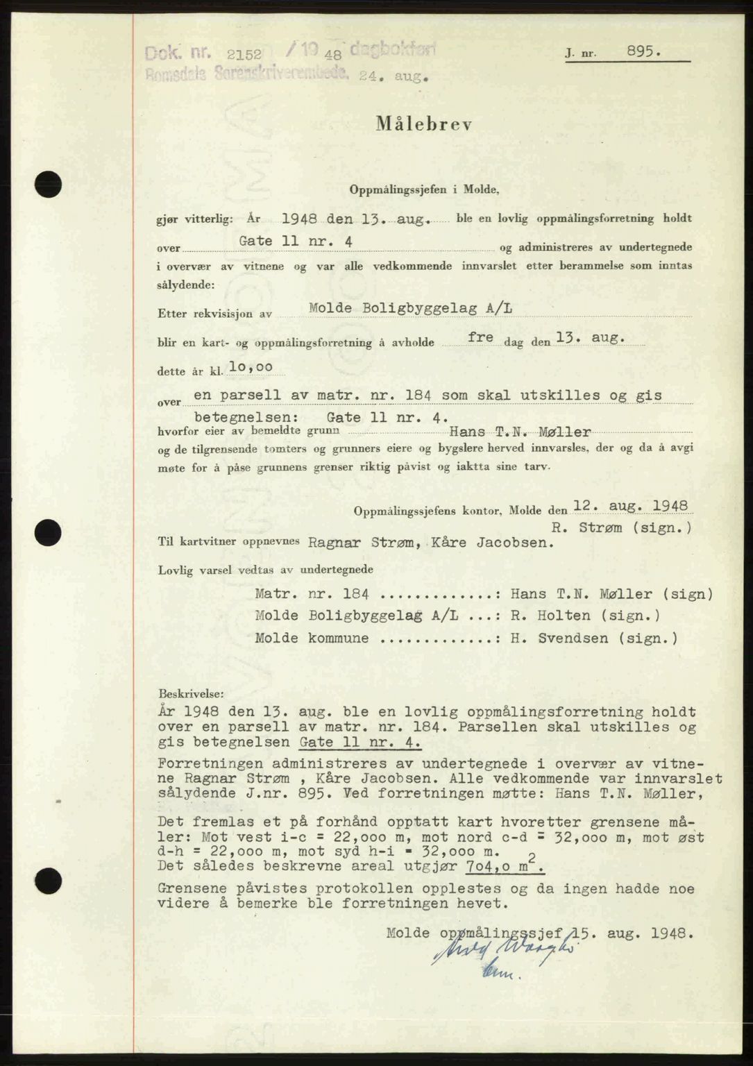 Romsdal sorenskriveri, AV/SAT-A-4149/1/2/2C: Mortgage book no. A27, 1948-1948, Diary no: : 2152/1948