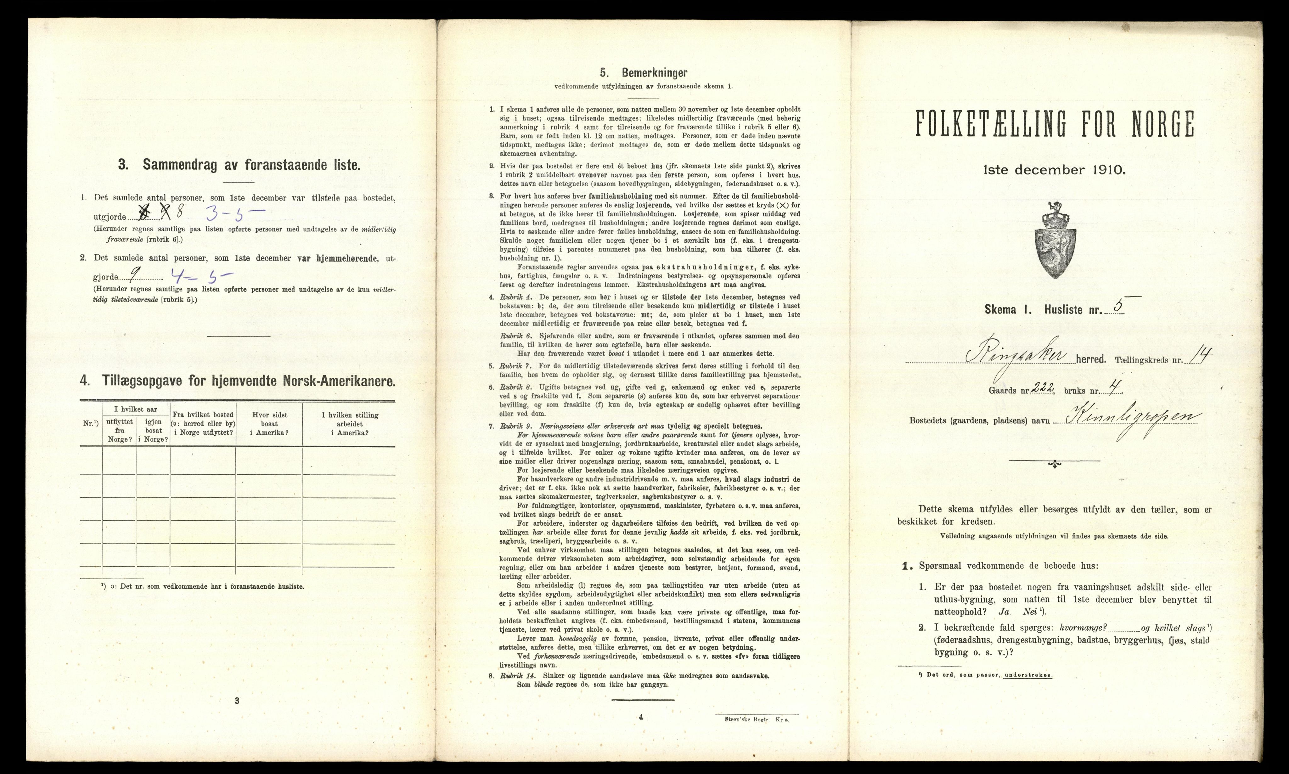 RA, 1910 census for Ringsaker, 1910, p. 2753