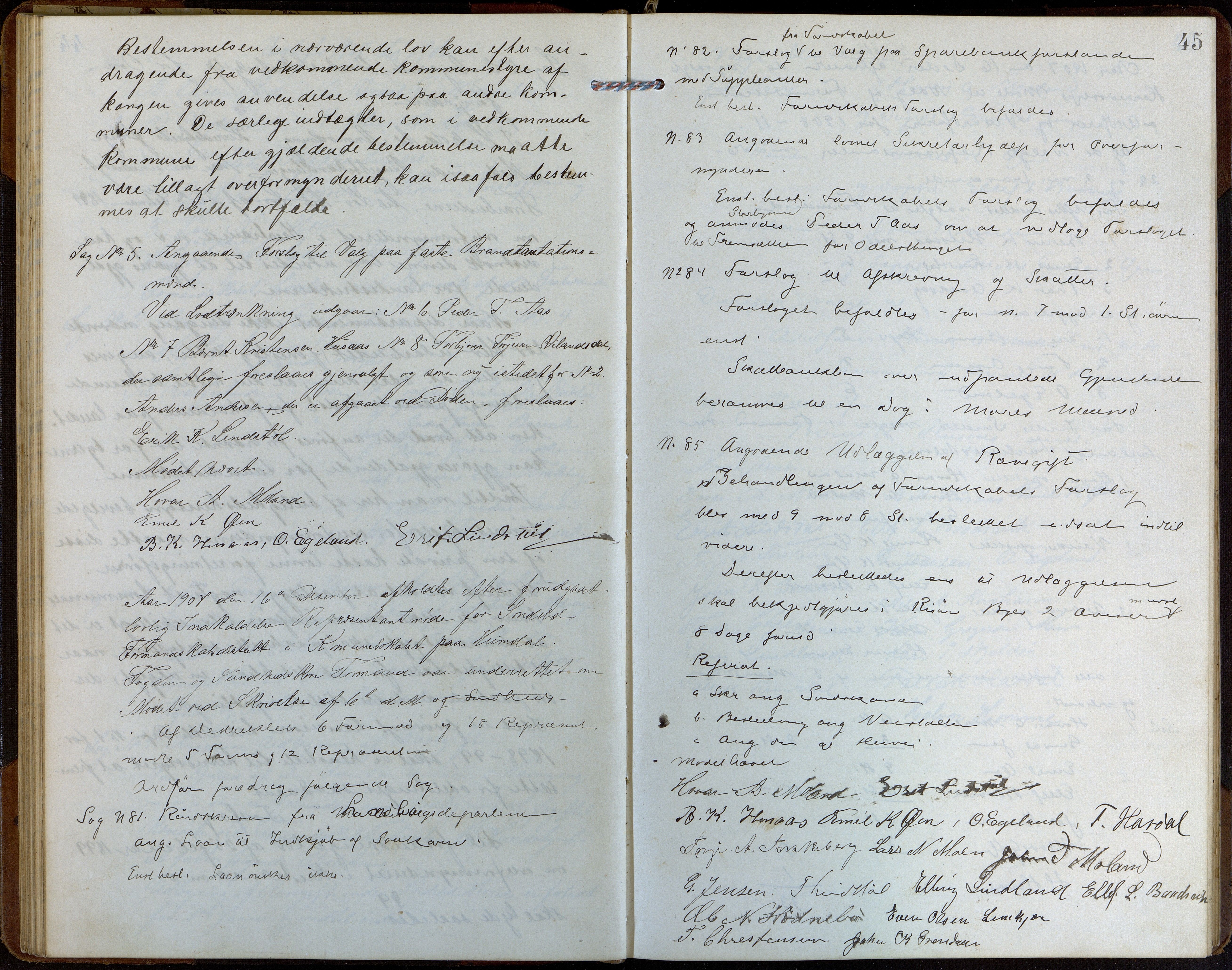 Søndeled kommune, AAKS/KA0913-PK/1/01/L0004: Forhandlingsprotokoll, 1905-1916, p. 45