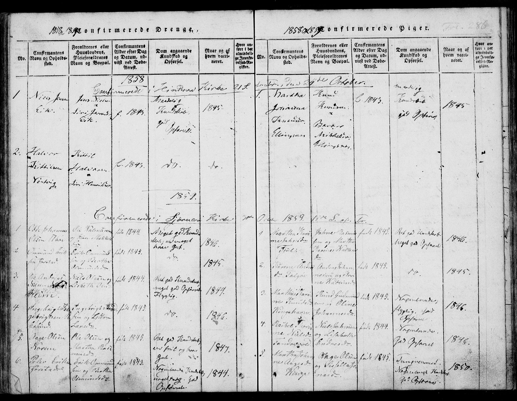 Nedstrand sokneprestkontor, AV/SAST-A-101841/01/IV: Parish register (official) no. A 7, 1816-1870, p. 286