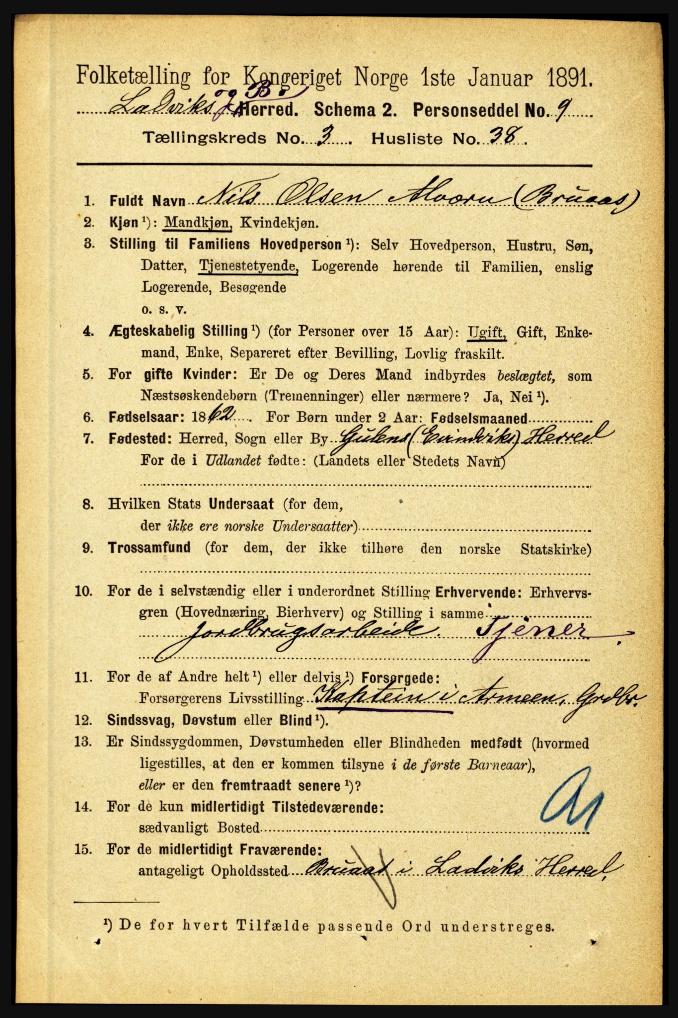 RA, 1891 census for 1415 Lavik og Brekke, 1891, p. 739