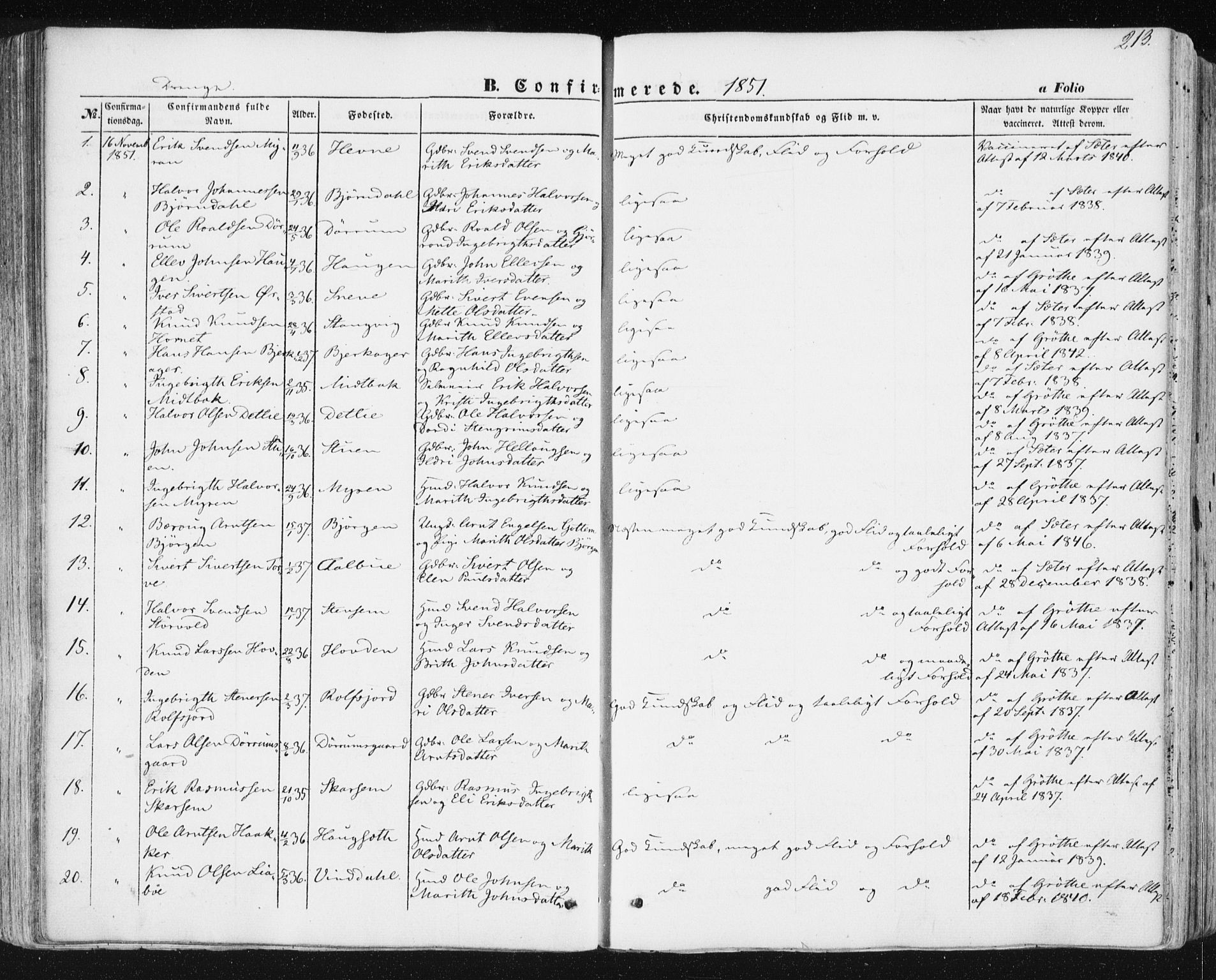Ministerialprotokoller, klokkerbøker og fødselsregistre - Sør-Trøndelag, SAT/A-1456/678/L0899: Parish register (official) no. 678A08, 1848-1872, p. 213