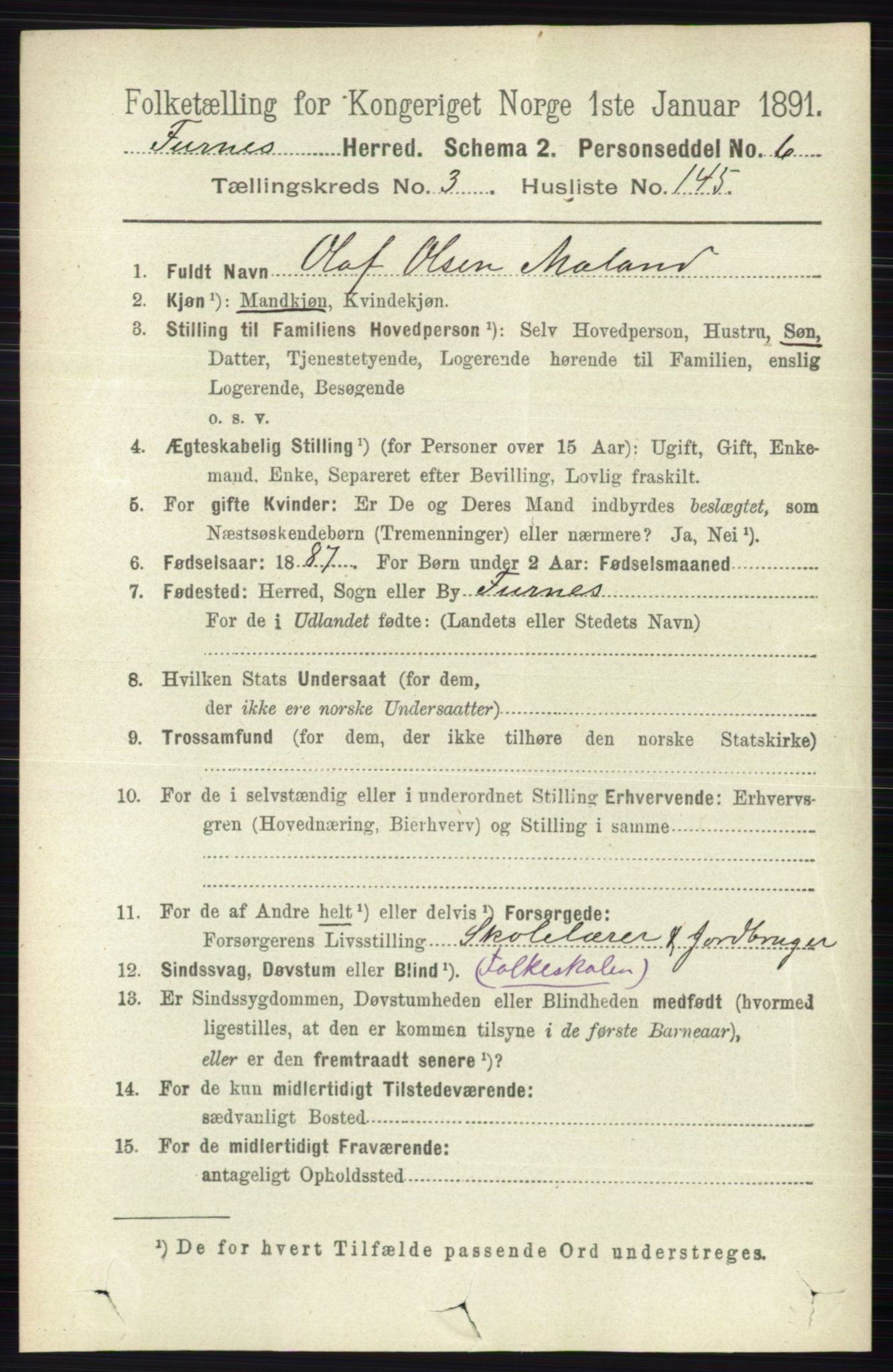 RA, Census 1891 for 0413 Furnes herred, 1891, p. 2349