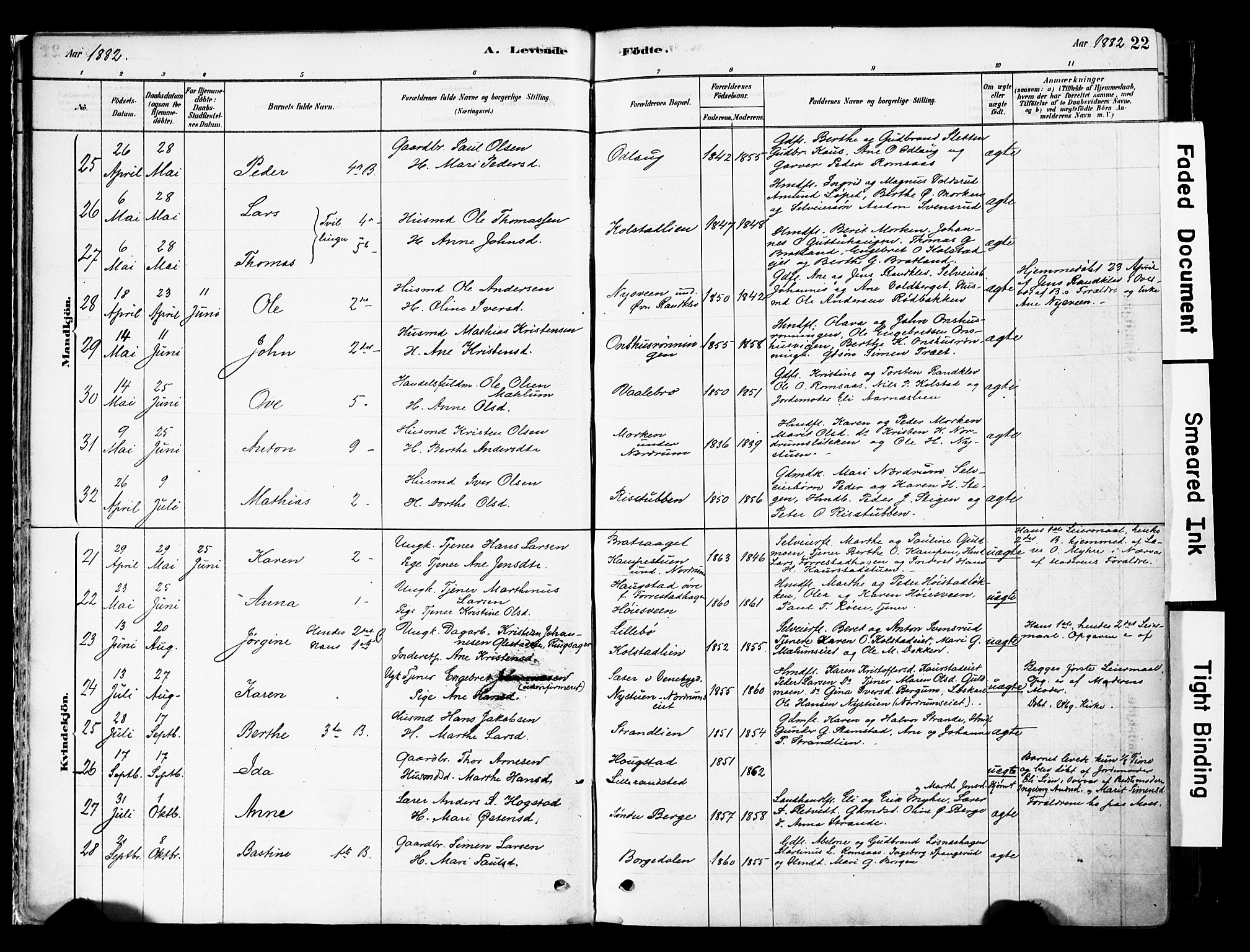 Ringebu prestekontor, AV/SAH-PREST-082/H/Ha/Haa/L0008: Parish register (official) no. 8, 1878-1898, p. 22