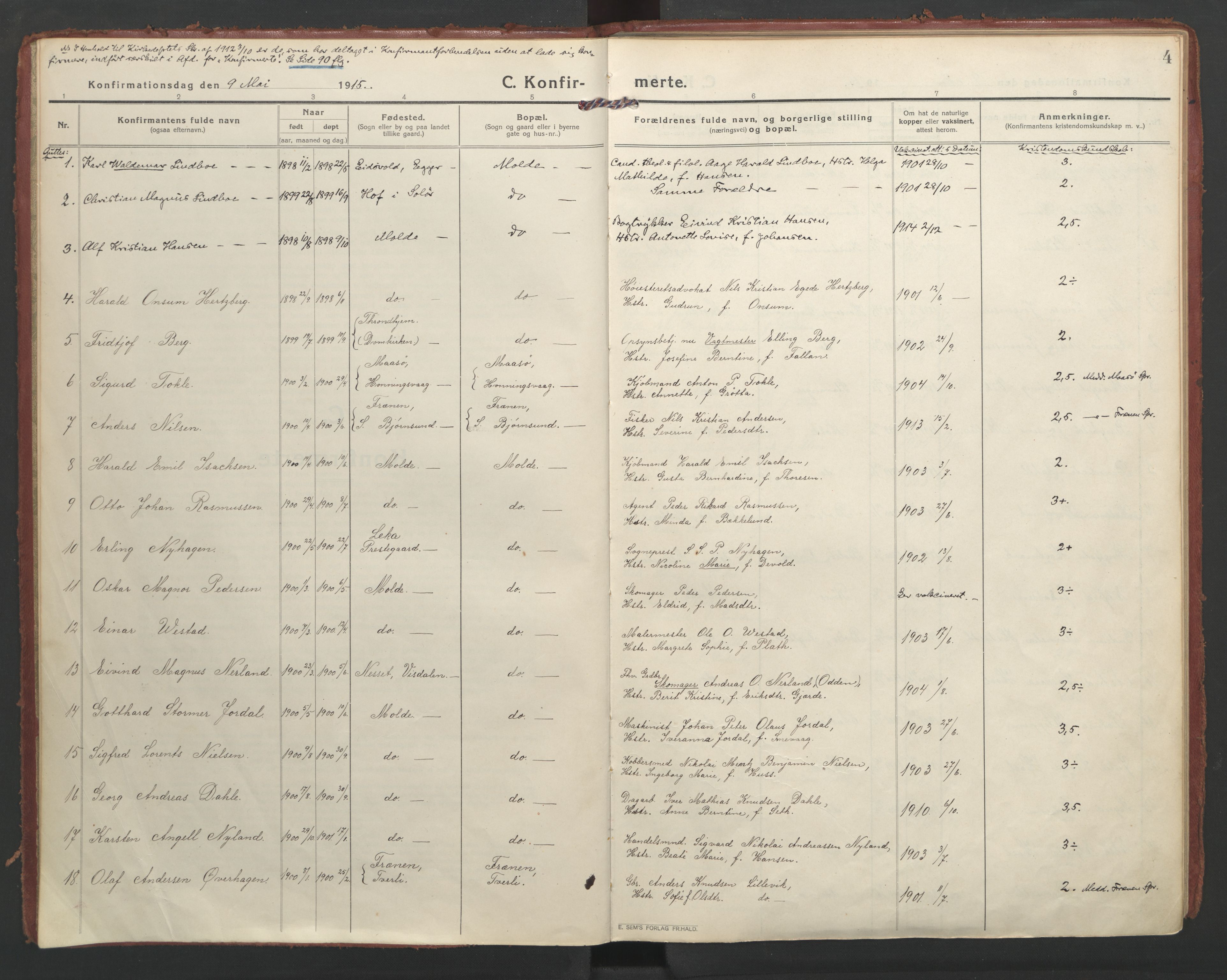 Ministerialprotokoller, klokkerbøker og fødselsregistre - Møre og Romsdal, AV/SAT-A-1454/558/L0695: Parish register (official) no. 558A09, 1915-1942, p. 4