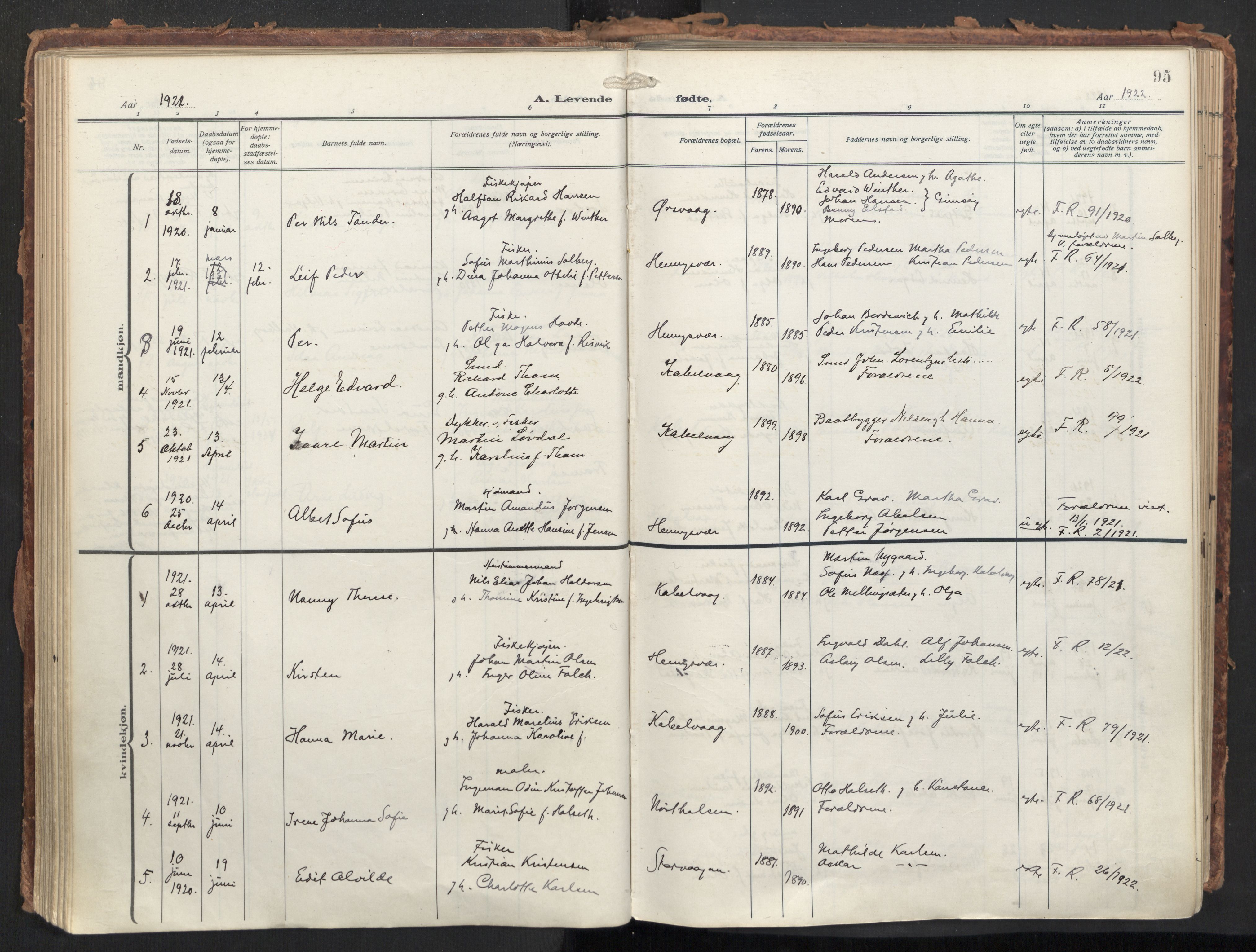 Ministerialprotokoller, klokkerbøker og fødselsregistre - Nordland, SAT/A-1459/874/L1064: Parish register (official) no. 874A08, 1915-1926, p. 95