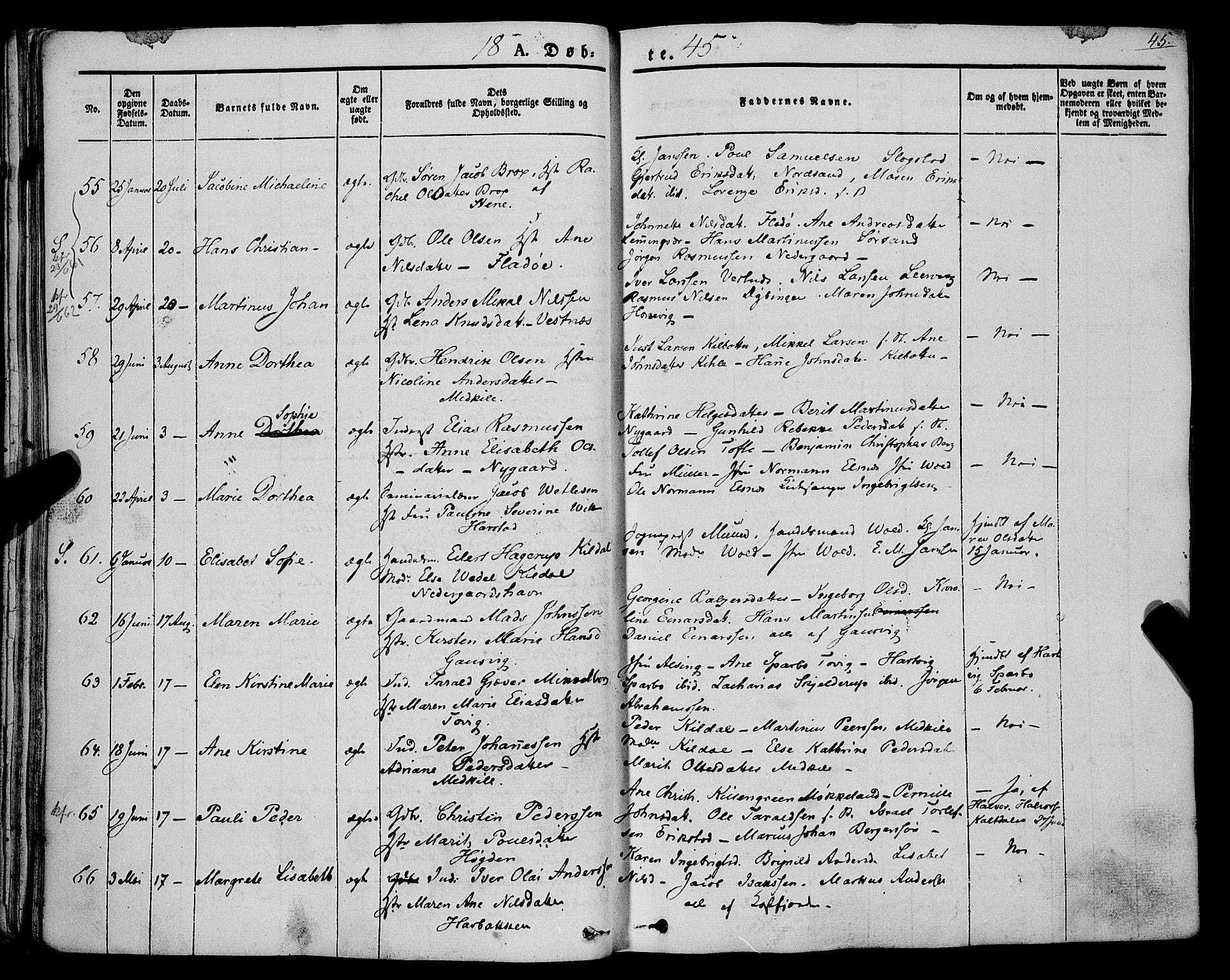 Trondenes sokneprestkontor, SATØ/S-1319/H/Ha/L0009kirke: Parish register (official) no. 9, 1841-1852, p. 45