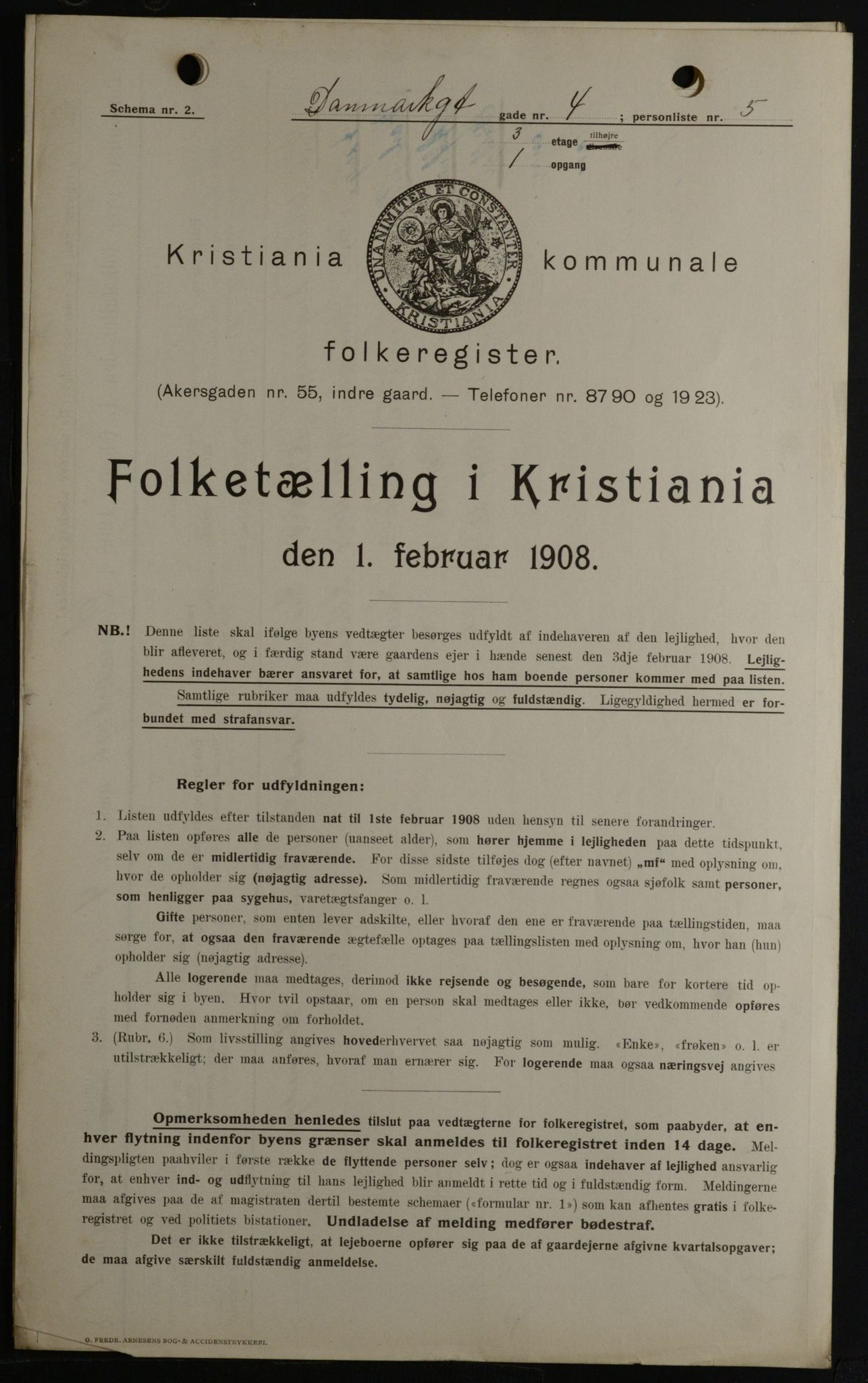 OBA, Municipal Census 1908 for Kristiania, 1908, p. 13640