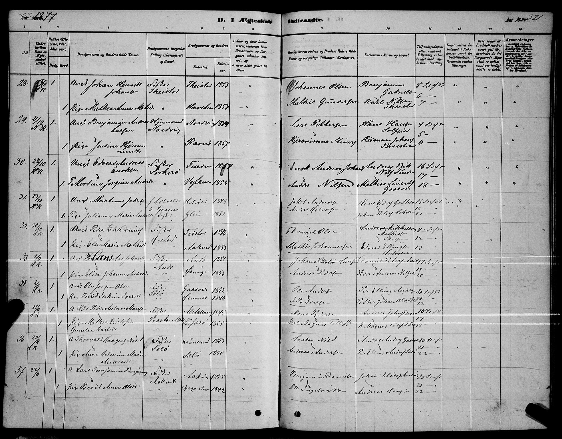 Ministerialprotokoller, klokkerbøker og fødselsregistre - Nordland, AV/SAT-A-1459/834/L0513: Parish register (copy) no. 834C04, 1877-1892, p. 371