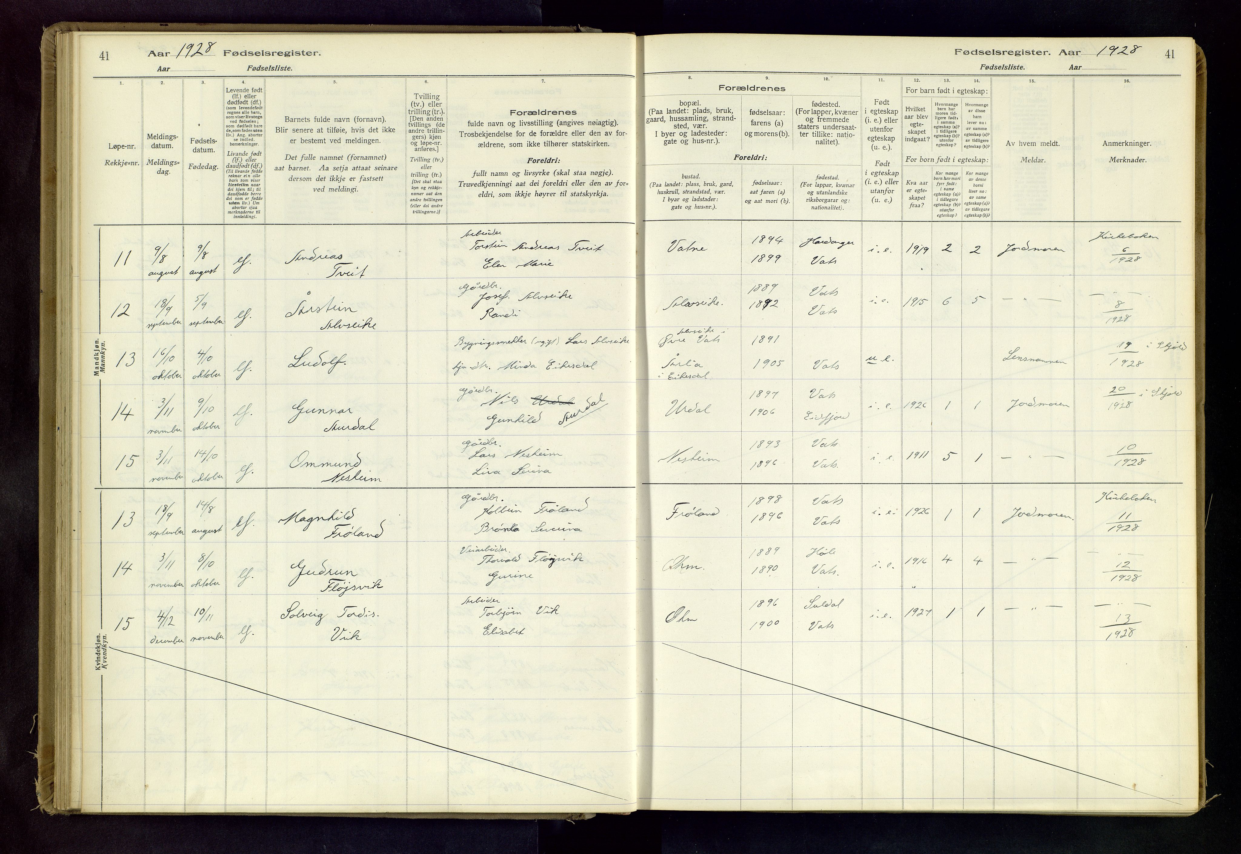 Skjold sokneprestkontor, AV/SAST-A-101847/I/Id/L0003: Birth register no. 3, 1917-1982, p. 41