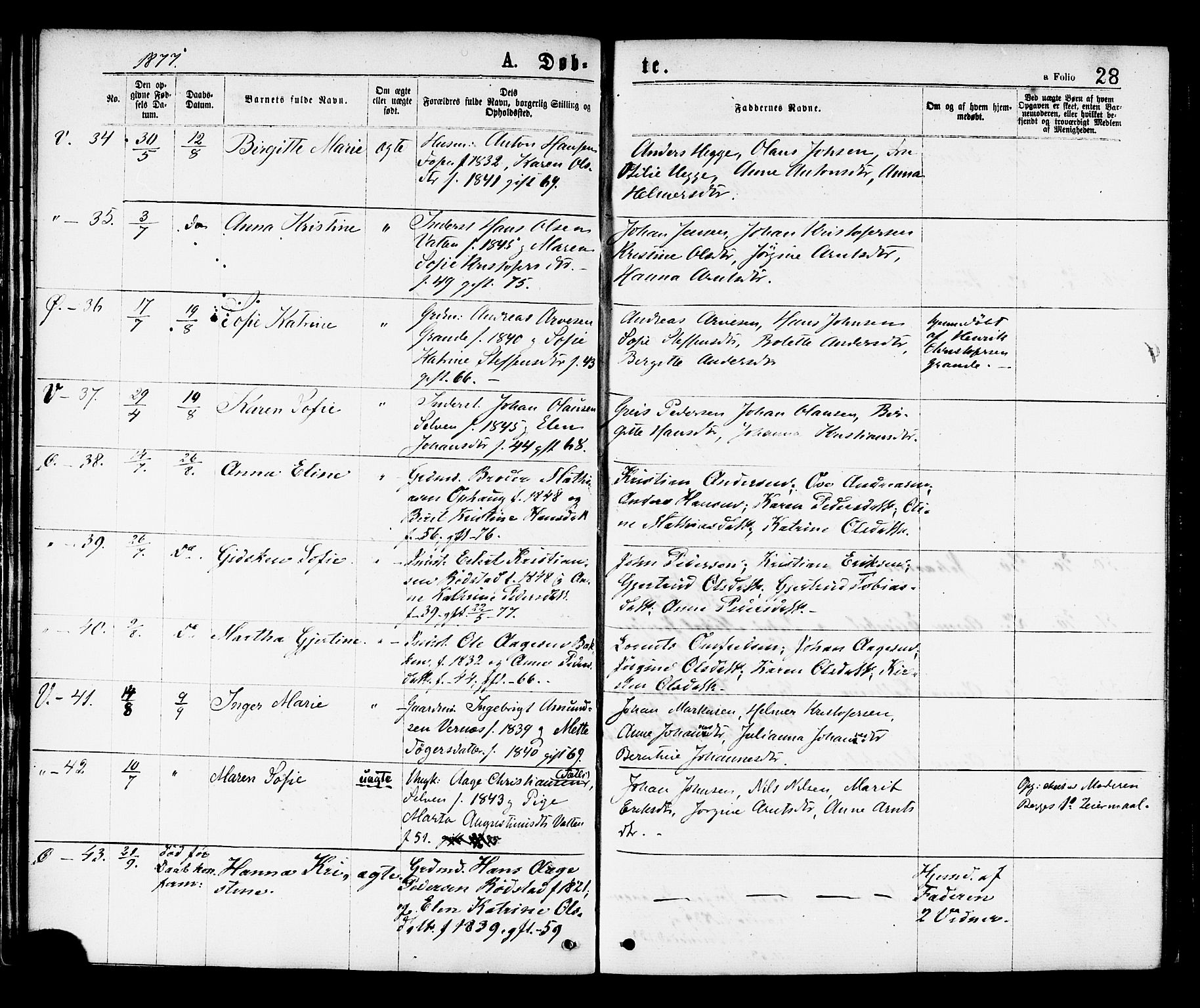 Ministerialprotokoller, klokkerbøker og fødselsregistre - Sør-Trøndelag, AV/SAT-A-1456/659/L0738: Parish register (official) no. 659A08, 1876-1878, p. 28