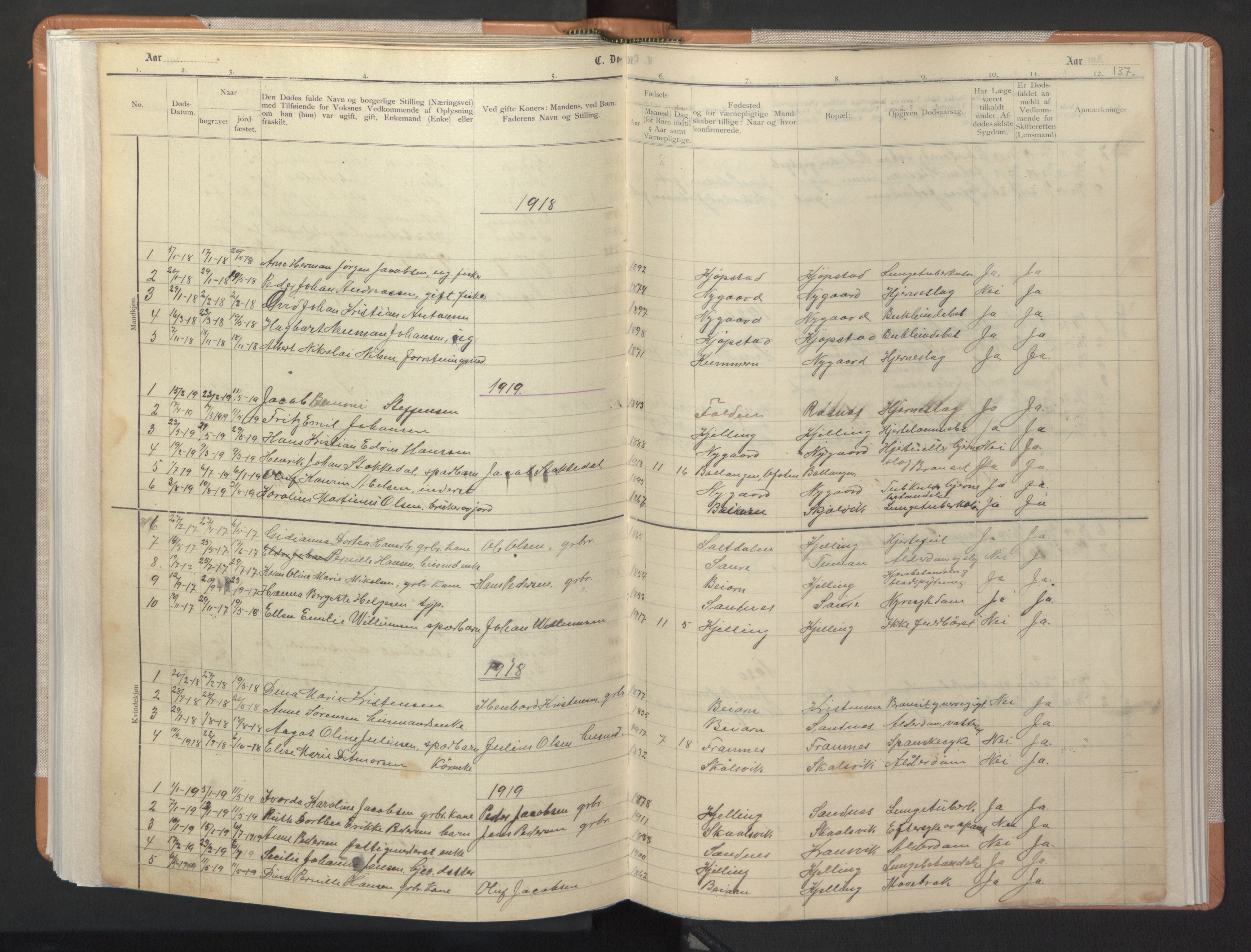 Ministerialprotokoller, klokkerbøker og fødselsregistre - Nordland, AV/SAT-A-1459/806/L0117: Parish register (copy) no. 806C01, 1905-1957, p. 137