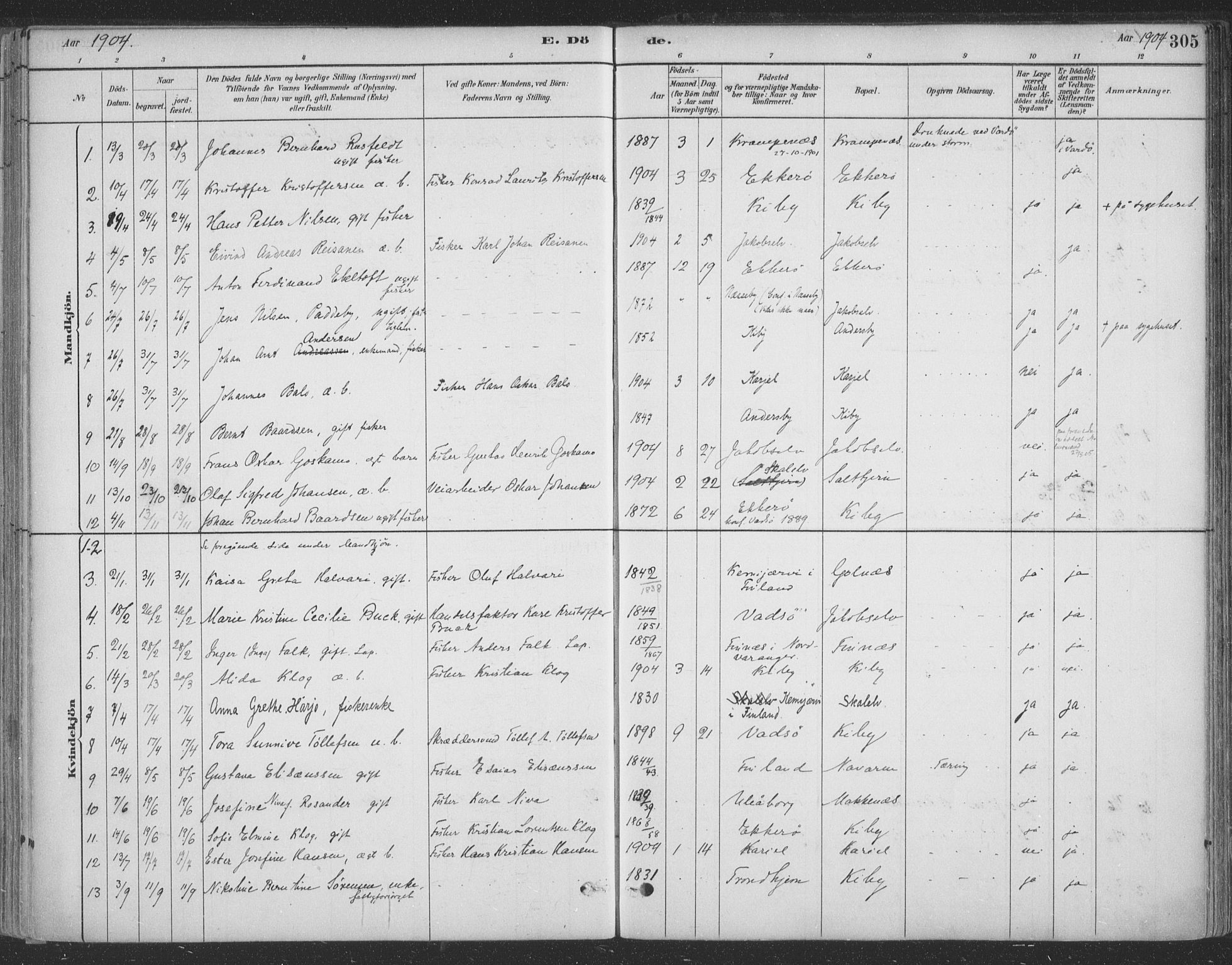 Vadsø sokneprestkontor, SATØ/S-1325/H/Ha/L0009kirke: Parish register (official) no. 9, 1881-1917, p. 305