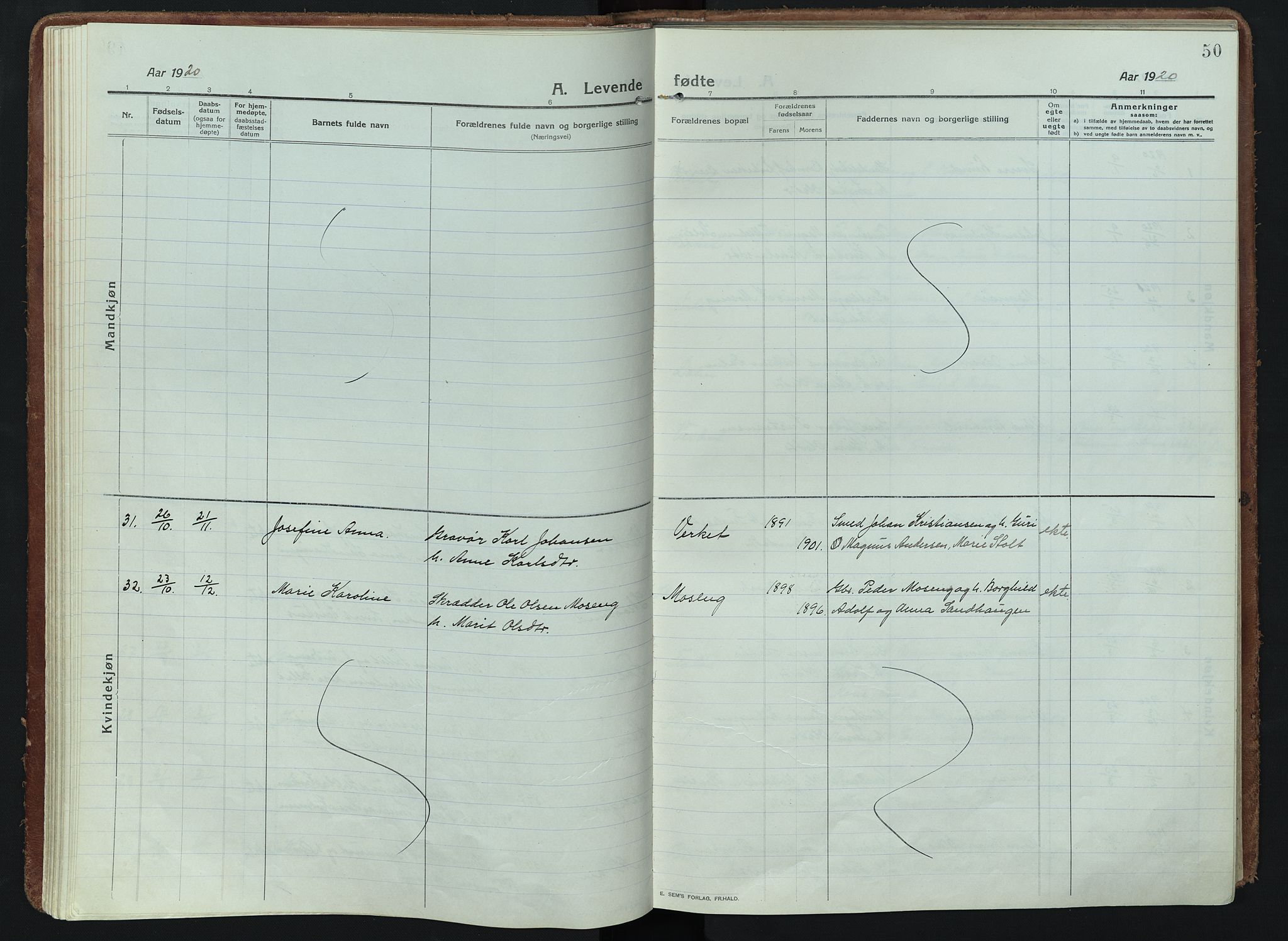 Alvdal prestekontor, AV/SAH-PREST-060/H/Ha/Haa/L0005: Parish register (official) no. 5, 1913-1930, p. 50