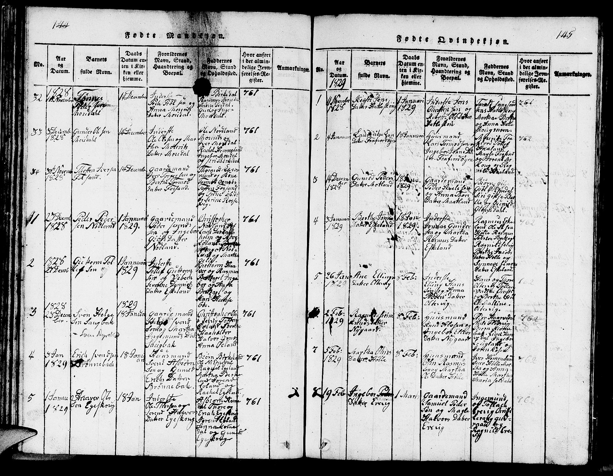 Strand sokneprestkontor, SAST/A-101828/H/Ha/Hab/L0002: Parish register (copy) no. B 2, 1816-1854, p. 144-145