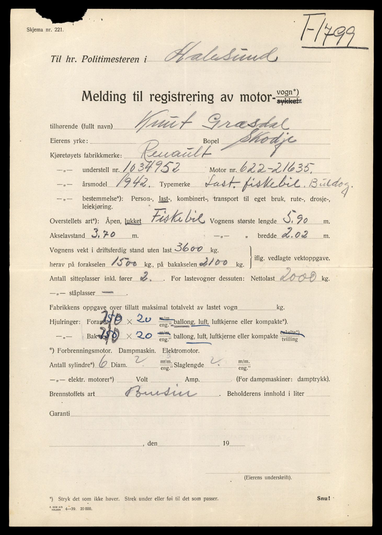 Møre og Romsdal vegkontor - Ålesund trafikkstasjon, SAT/A-4099/F/Fe/L0015: Registreringskort for kjøretøy T 1700 - T 1850, 1927-1998, p. 2015