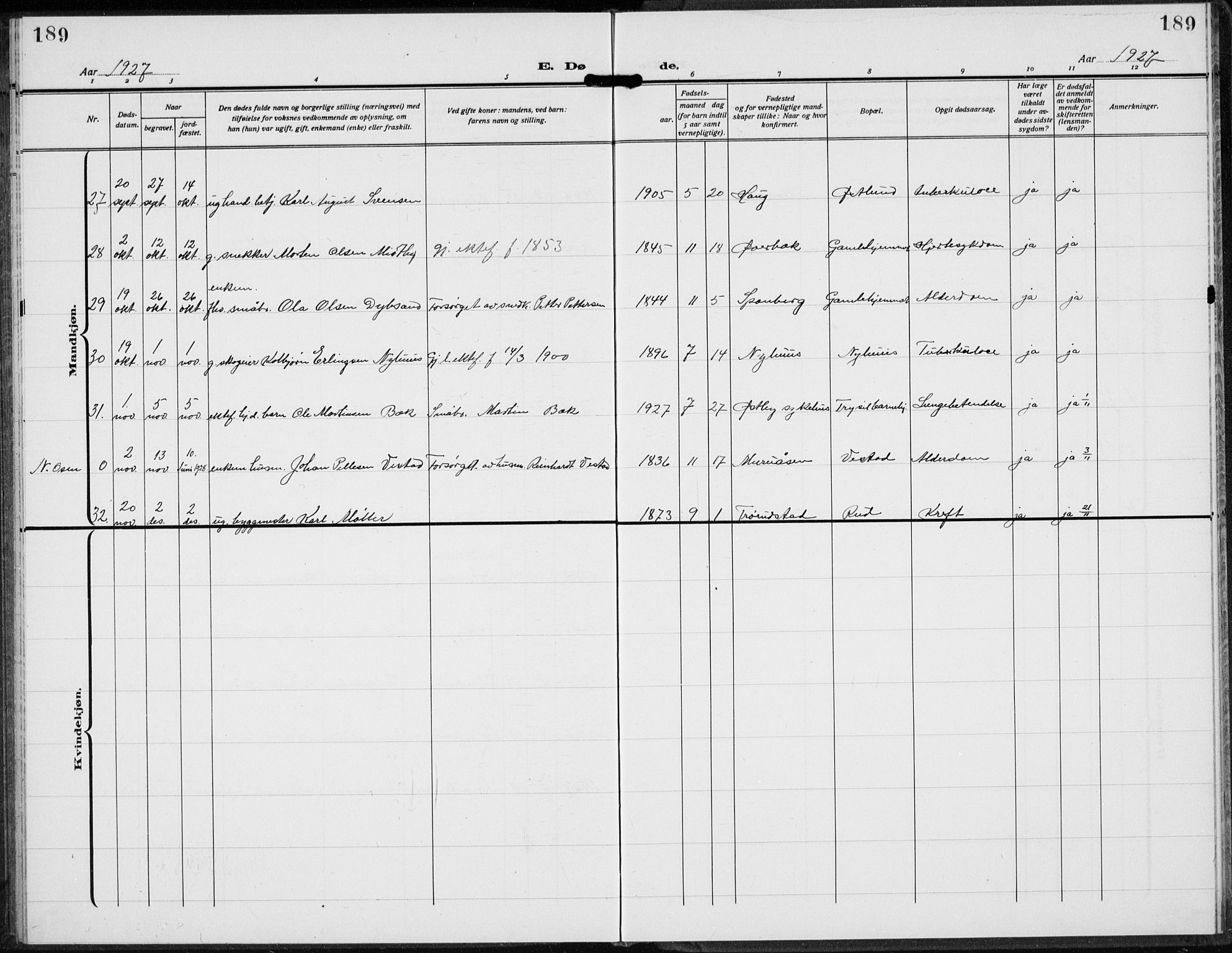 Trysil prestekontor, SAH/PREST-046/H/Ha/Hab/L0010: Parish register (copy) no. 10, 1917-1937, p. 189