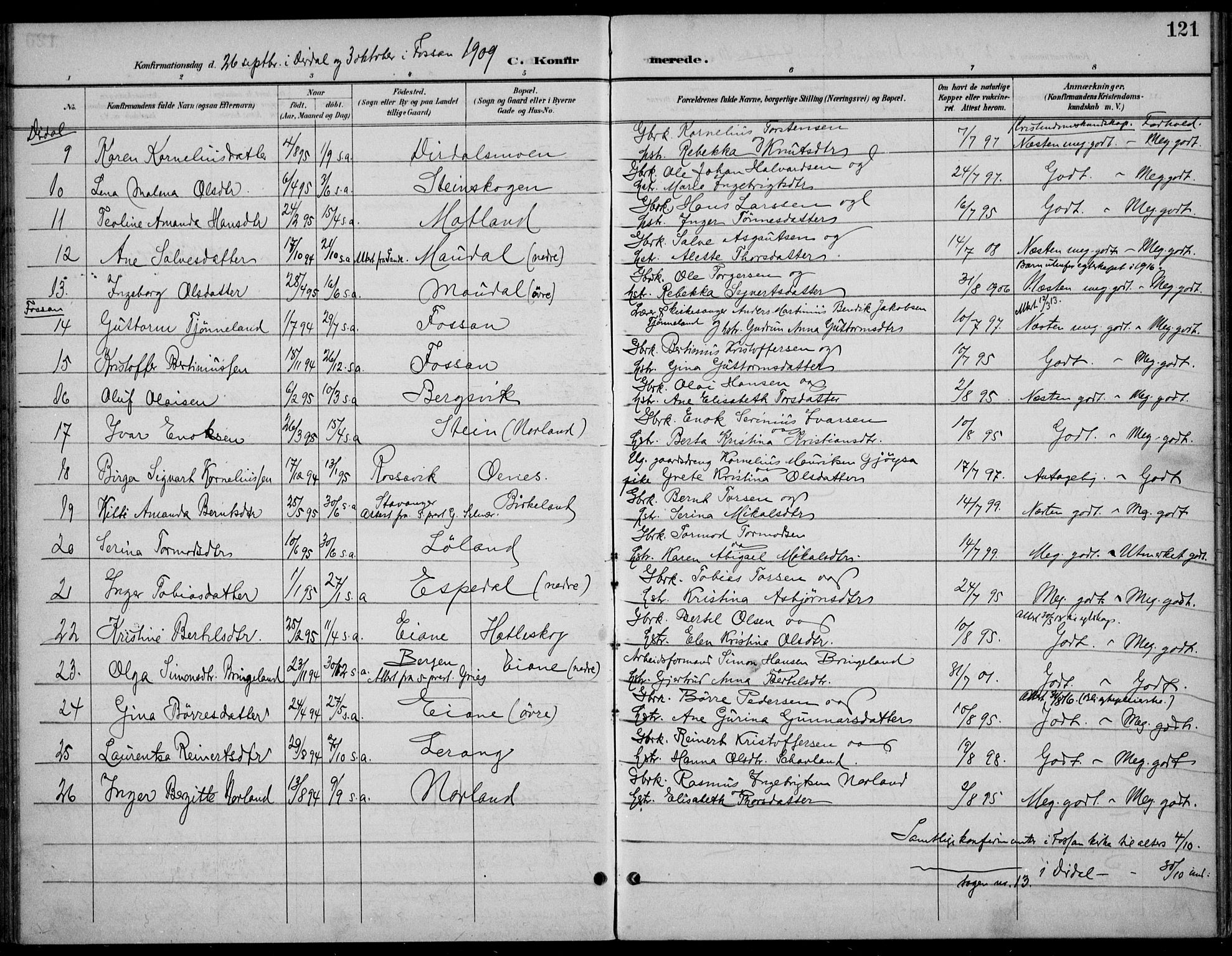 Høgsfjord sokneprestkontor, AV/SAST-A-101624/H/Ha/Haa/L0007: Parish register (official) no. A 7, 1898-1917, p. 121